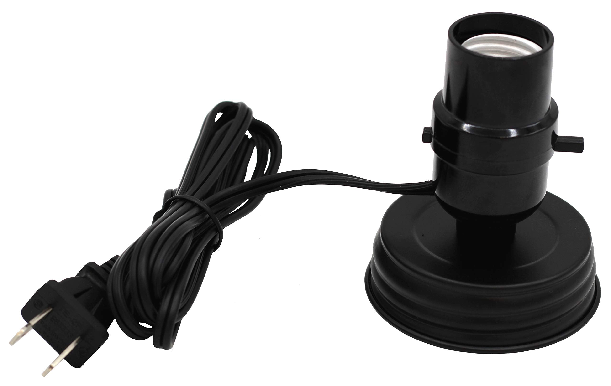 Creative Hobbies Mason Canning Jar Lamp Kit, E26 Medium Base Socket, Black Lid & Socket, Model M974K