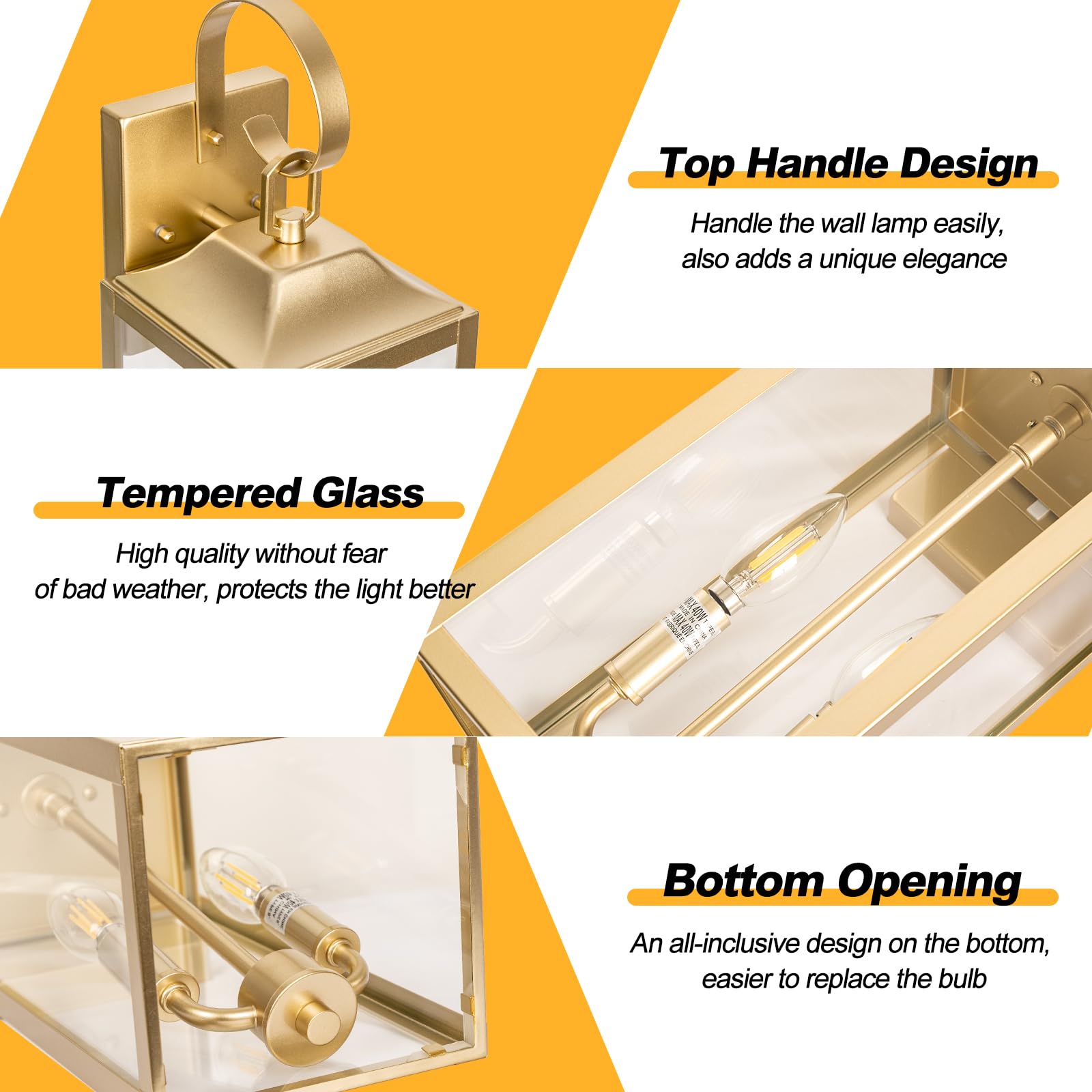 Yolsunes 19'' Gold Outdoor Wall Lantern 2-Light, Large Modern Wall Sconce Light Fixture, Industrial Porch Light With Glass, Wate