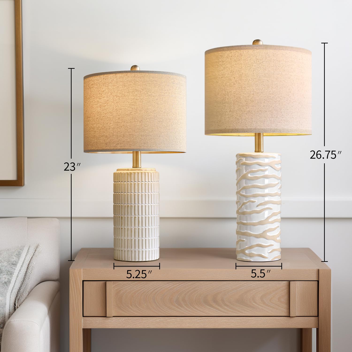 Pokat 26.75'' Ceramic Table Lamp, Modern Lamp For Living Room, White Lamp For Bedroom, Night Stands, Farmhouse Bedside Nightstan