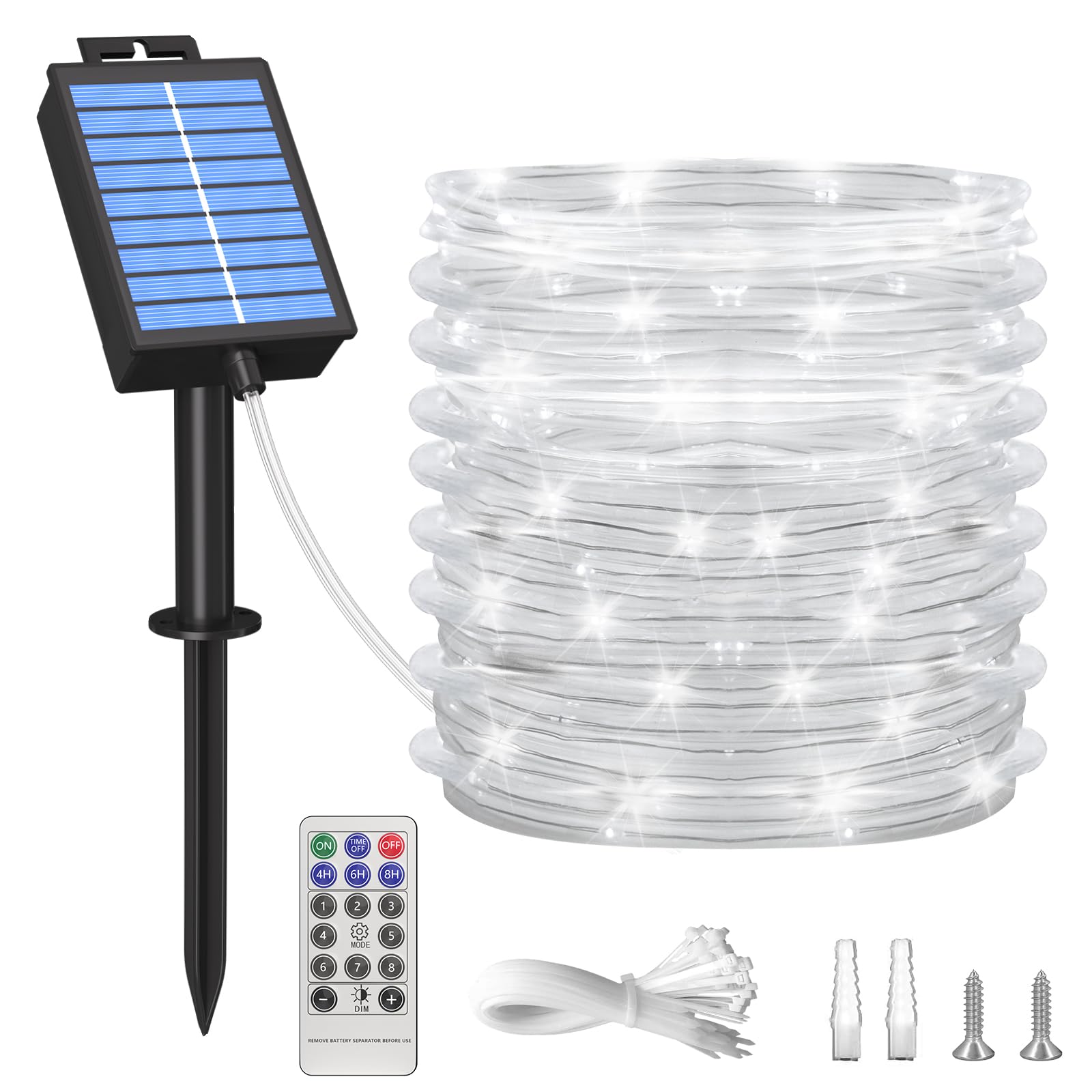 ICRGB Solar Rope Lights, Outdoor 39FT 100LED String Lights, IP67 Waterproof Solar Outdoor Lights, 8 Modes, Garden Christmas Ligh