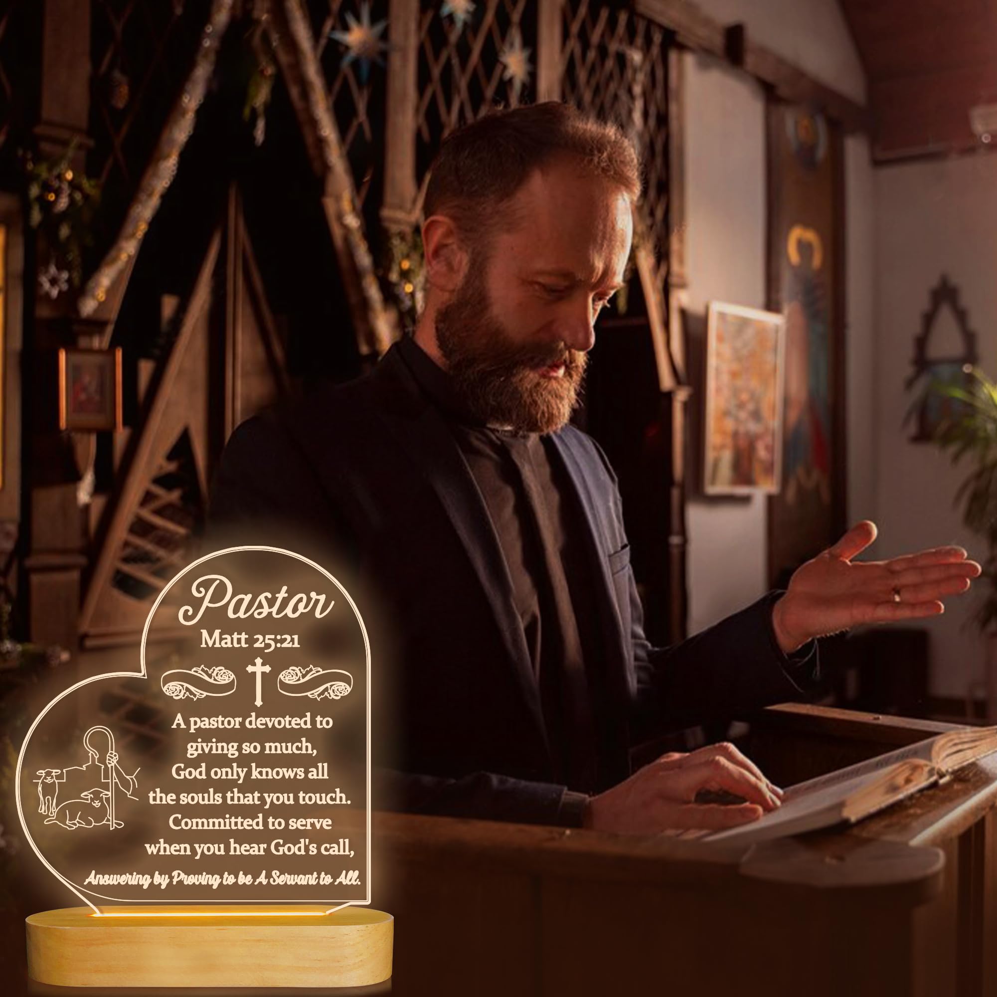 OkiyiD 3D Illusion Lamp LED Night Light - Pastor Appreciation Gift for Men, Model FS-XMX001-9999, Color: Pastor 1