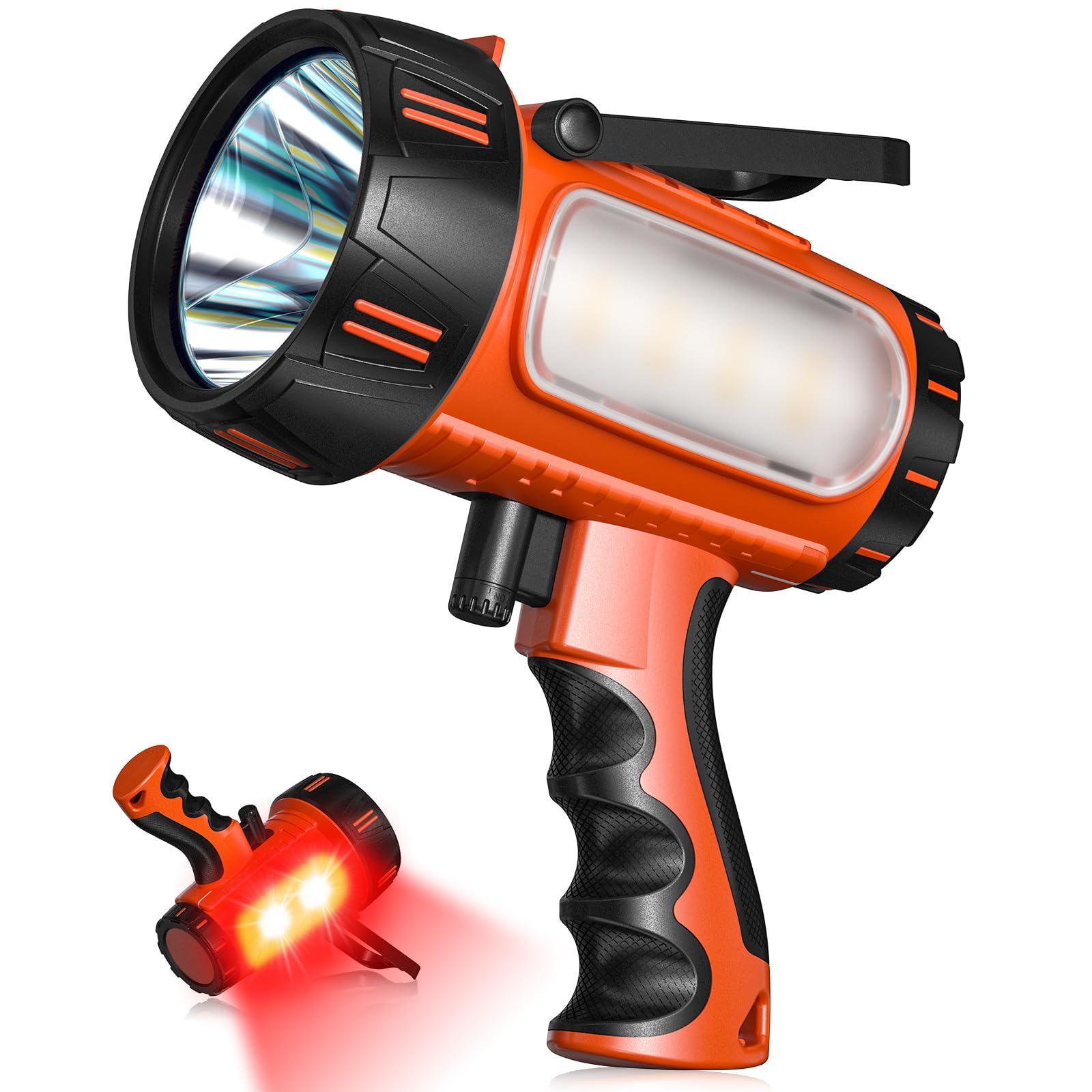 CHRMJERN Rechargeable Spotlight, 1000,000 LM LED, 10000mAh, Waterproof, Orange, Model FL1, with Tripod