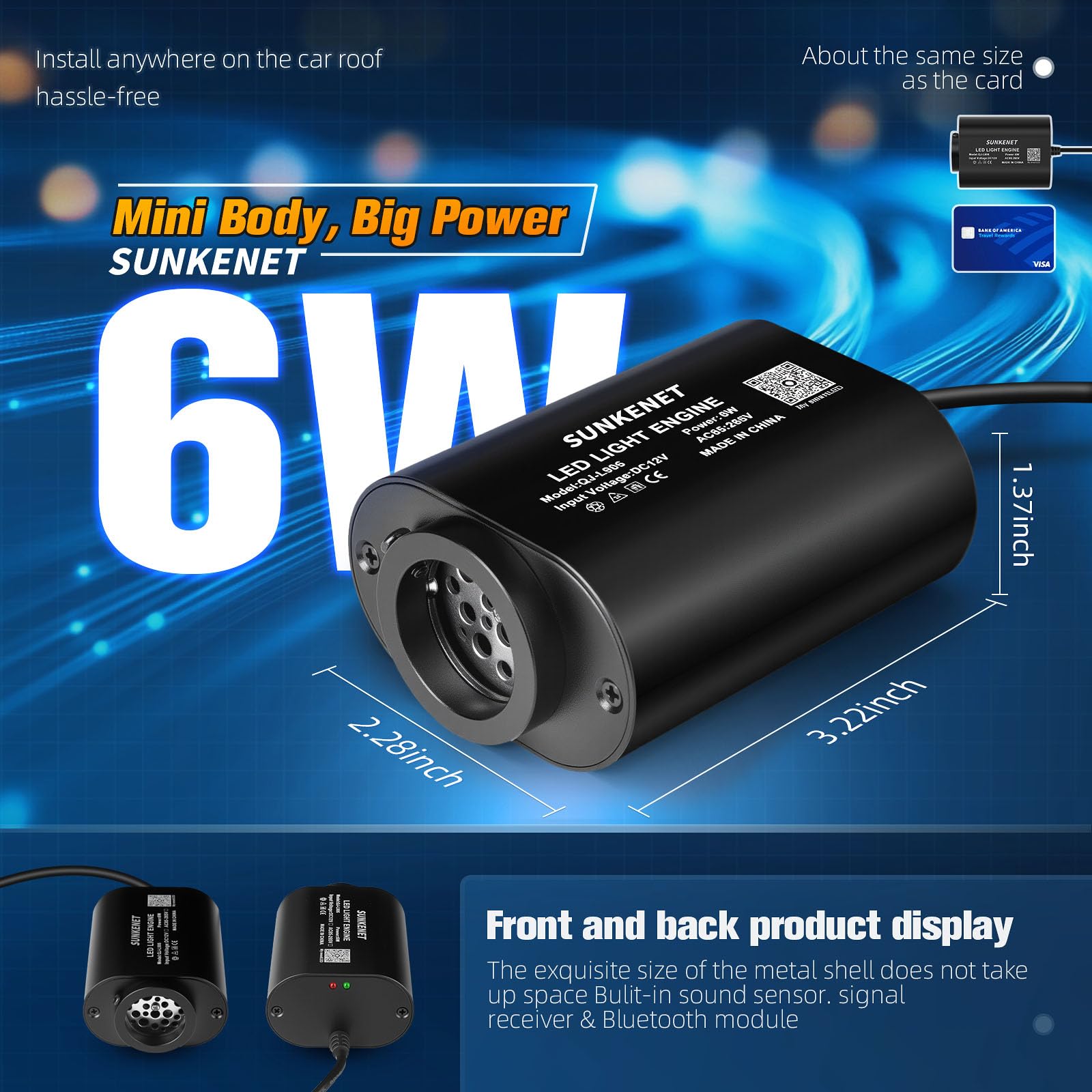 SUNKENET Meteor Twinkle Starlight Kit, 6W Fiber Optic Lights, Bluetooth/App Control, Model QJ-L006, 650pcs, 9.8ft, Aluminum