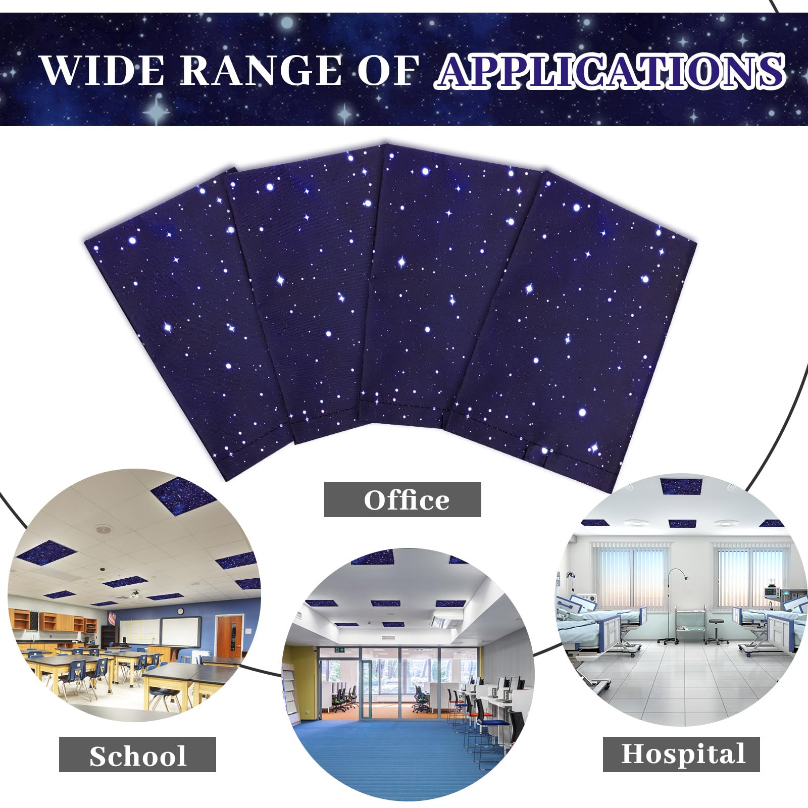 Baquler Fluorescent Light Covers, 2x2 ft, Magnetic, Flame Retardant Fabric, Starry Sky Design