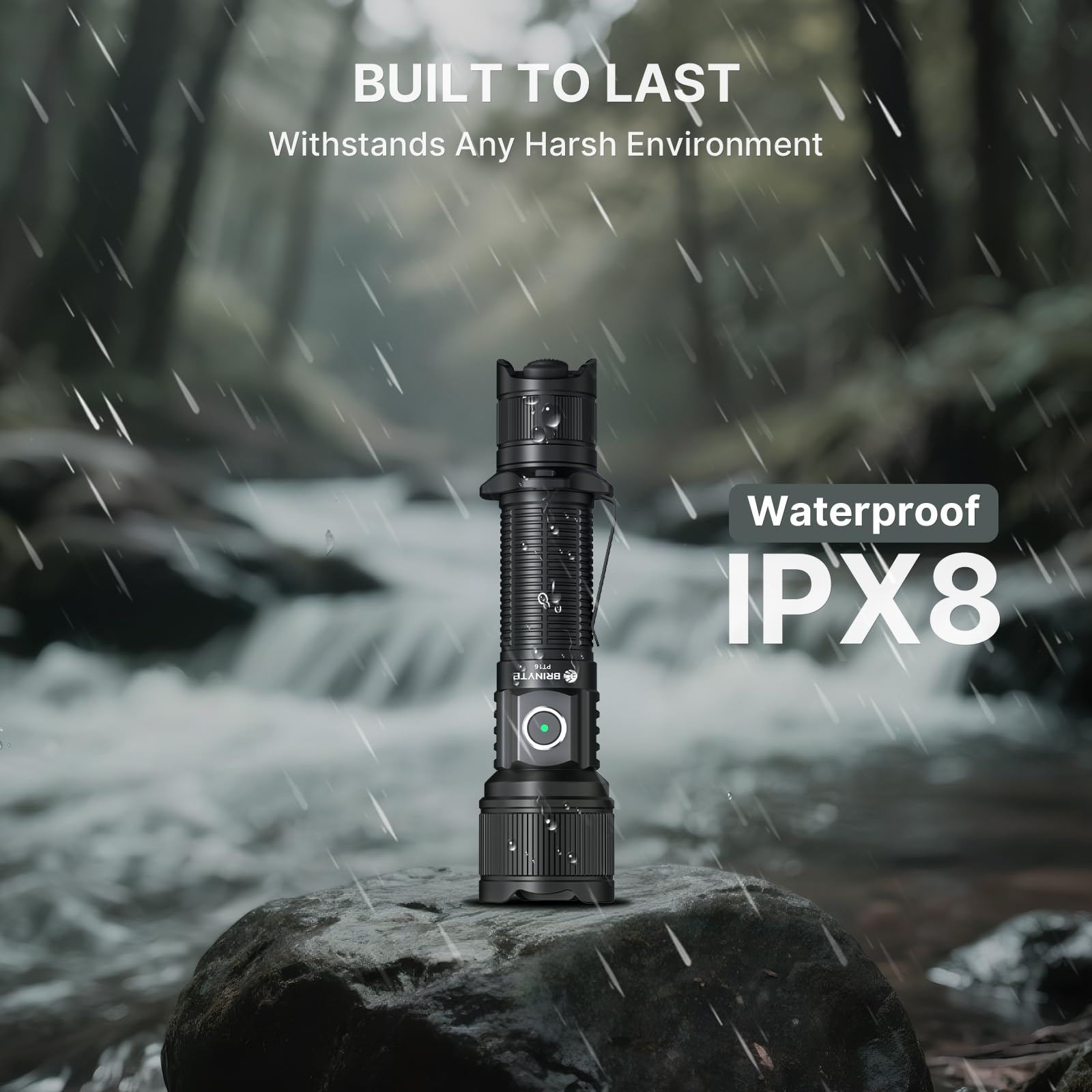 Brinyte PT16 Tactical Flashlight 2000 Lumens Super Bright LED Flashlight, 600m Long Beam USB-C Rechargeable Dual Switches, IP68