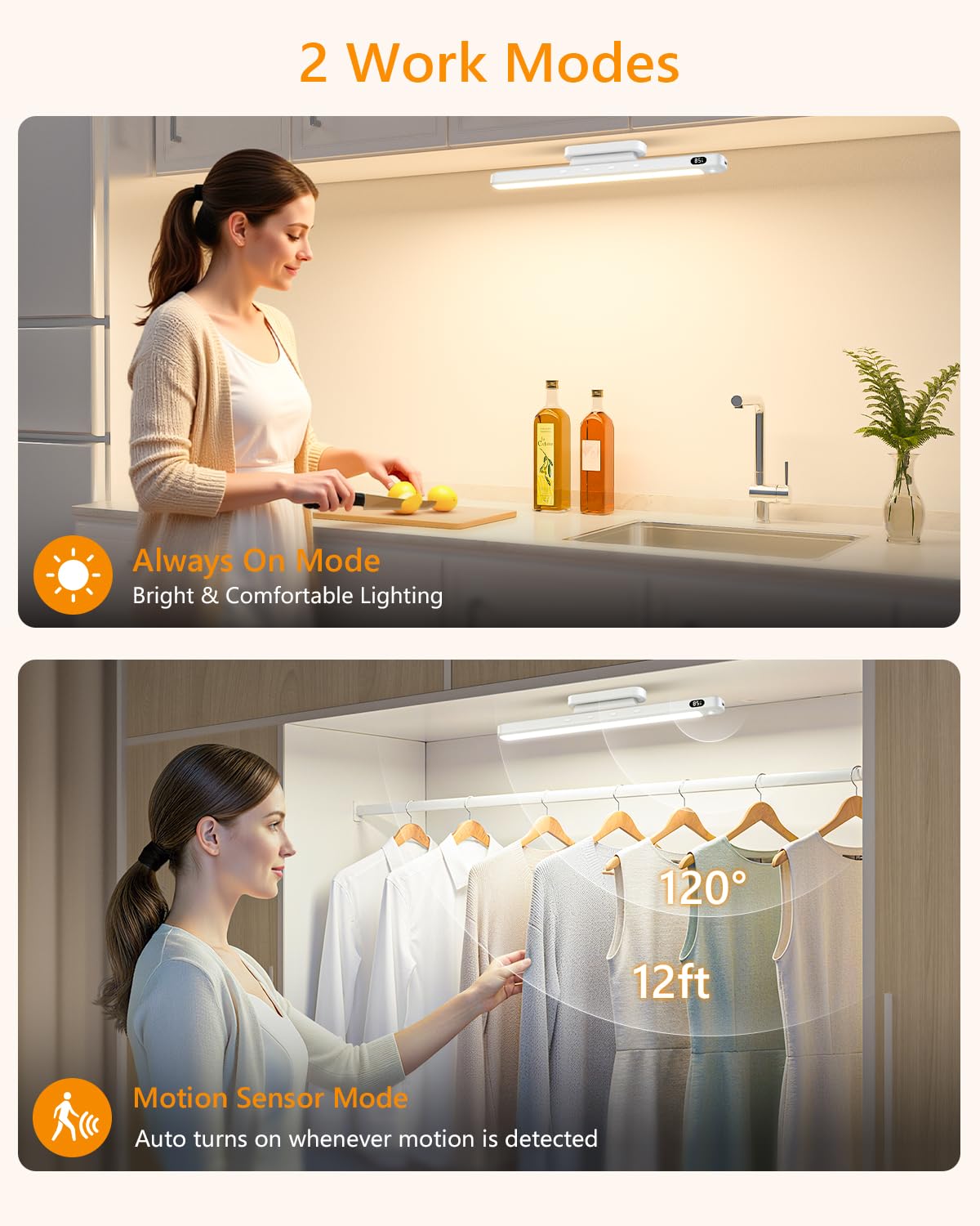 WILLED 5W Motion Sensor LED Light Bar - Rechargeable Eye-Care Lighting for Closet, Cabinet, Desk, & Bathroom - Model B0FM832STH