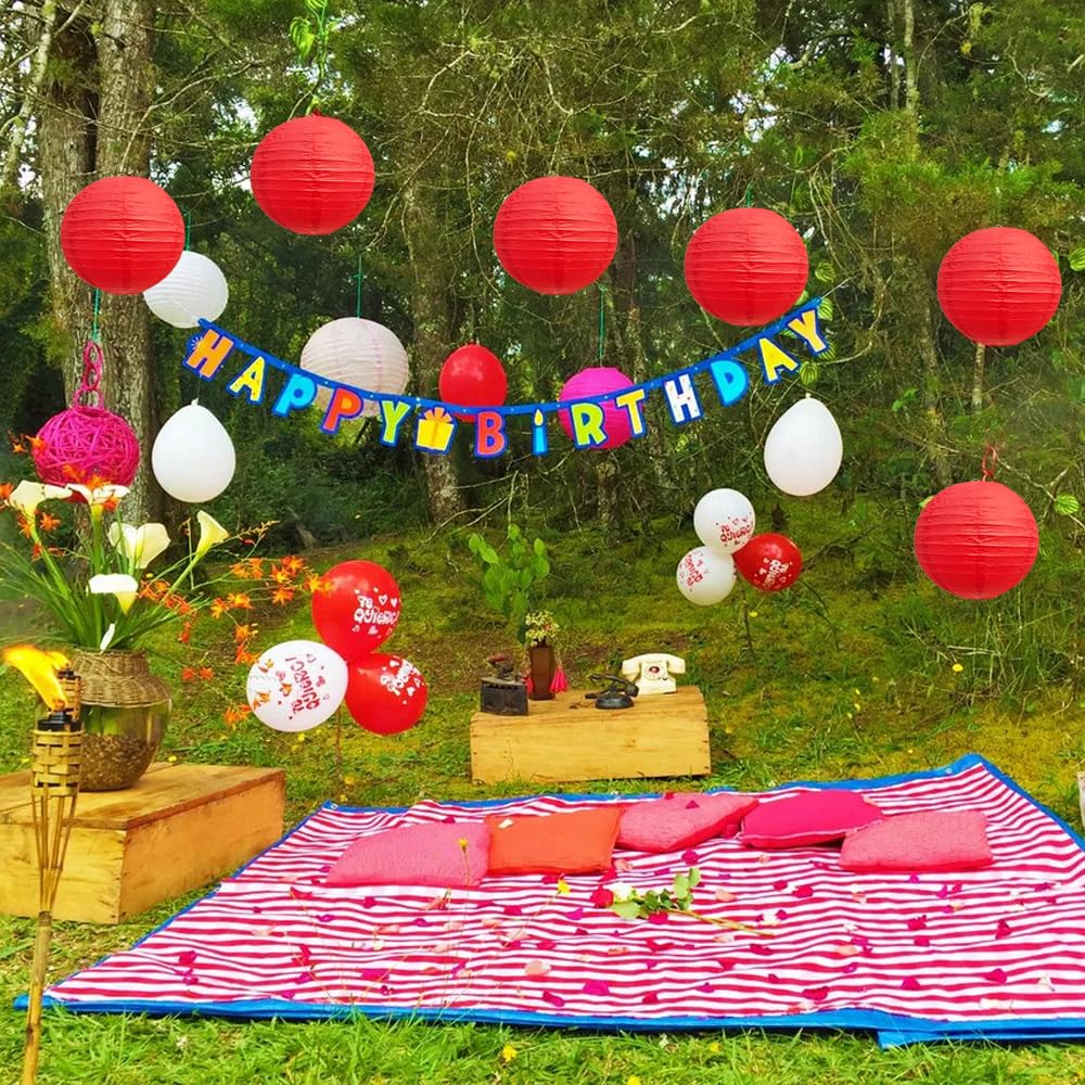 Beishida 8-Inch Red Round Paper Lanterns Decorative Hanging Asia Chinese Japanese Paper Lanterns Lamp For Birthday Wedding Baby