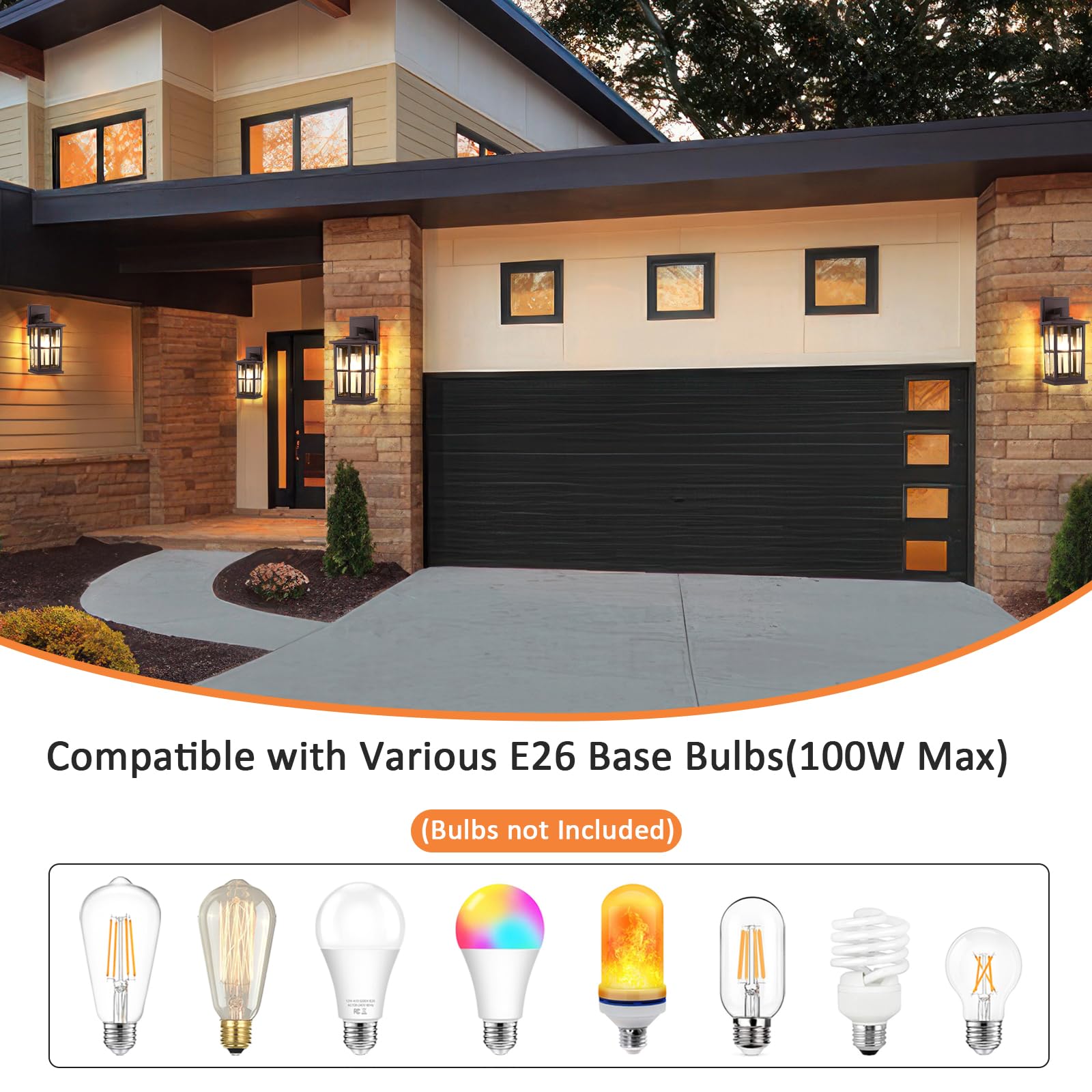 Beslowe 2-Pack Outdoor Light Fixtures Wall Mount, Waterproof Exterior Wall Lanterns Porch Lights, Outside Lights For House With