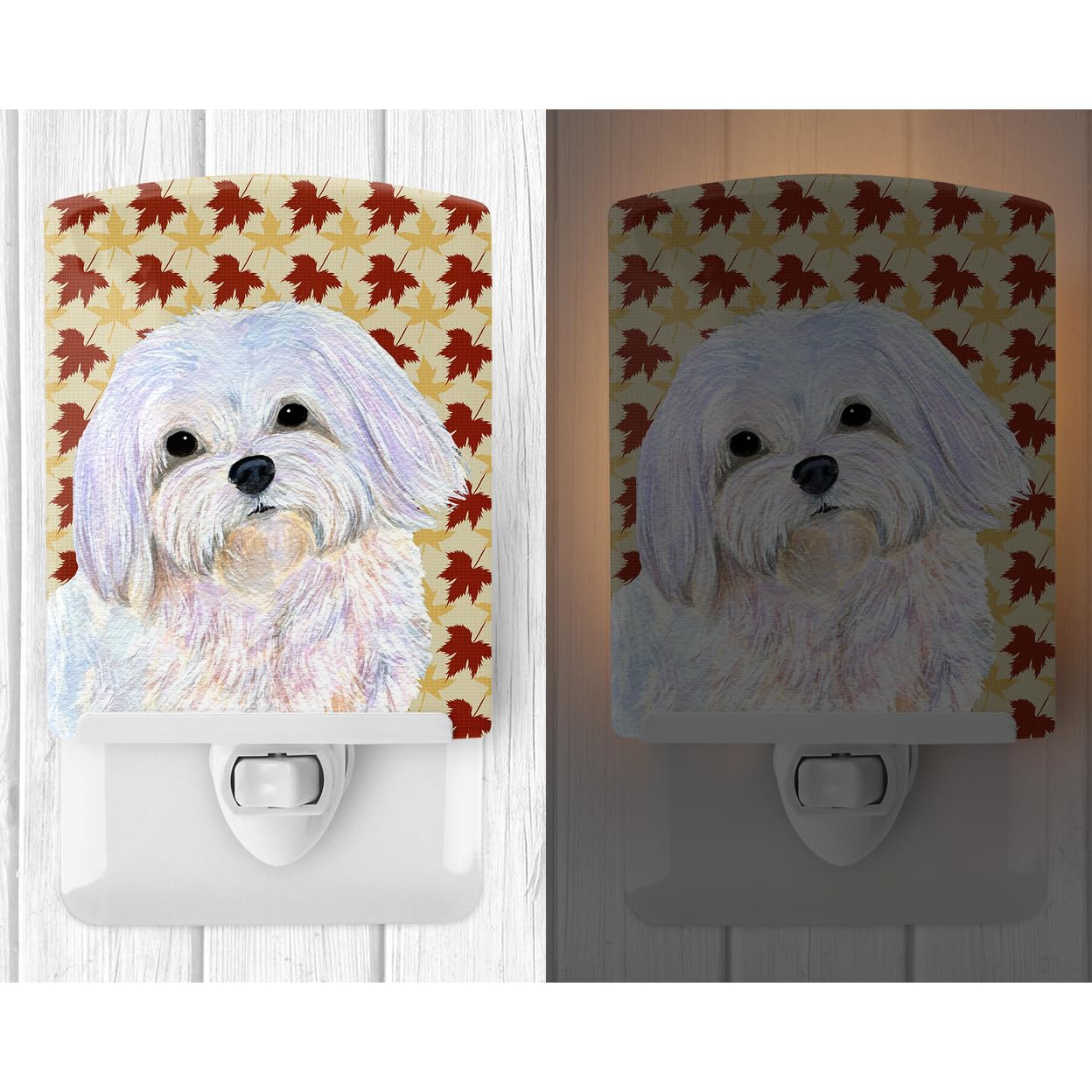 Carolines Treasures Ceramic Night Light, Maltese Fall Leaves, UL-Certified, 6x4x3in, Multicolor, Model SS4374CNL