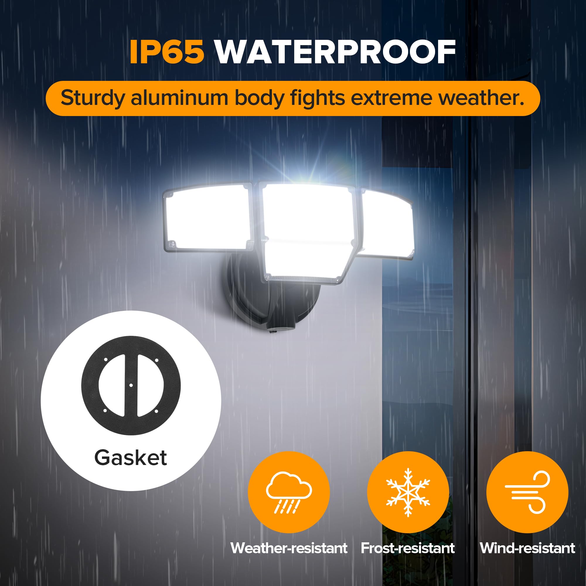 LUTEC 80W LED Flood Lights, 9000LM, 4 Heads, IP65 Waterproof, Black, Model 7632814012 for Outdoor Garage, Yard, and Patio Use