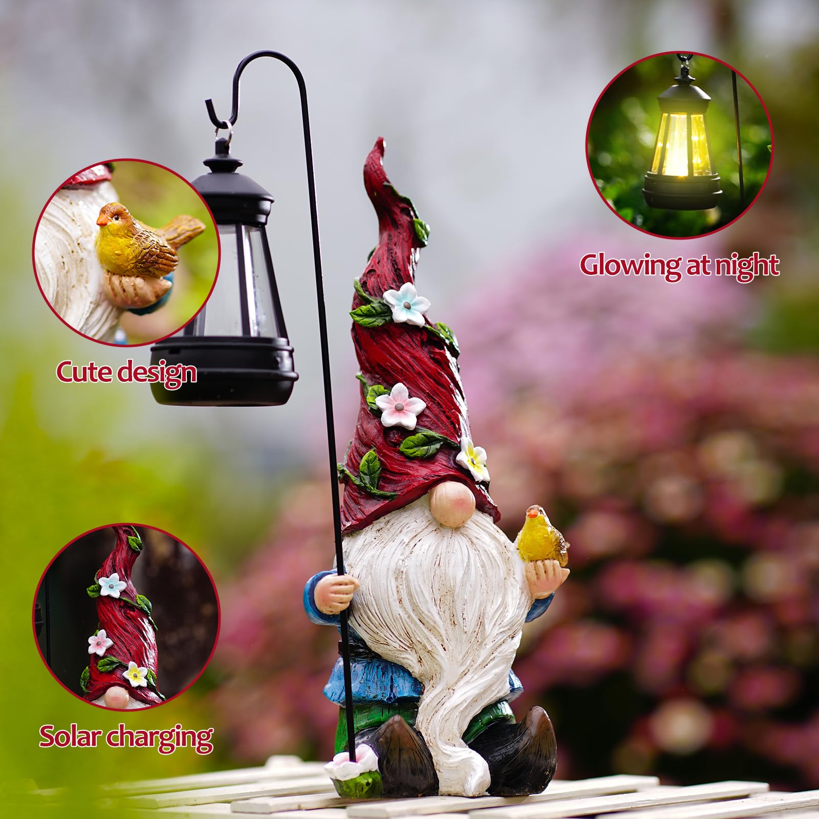 Pohabery Solar Garden Gnomes Statue With Lights - Outdoor Decor For Yard & Patio Gifts