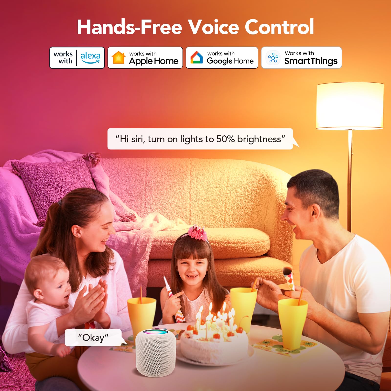 Orein Matter Smart Light Bulb, Smart Light Bulbs Work With Apple Home, Alexa, Google Home, Smartthings, A19 Color Changing Light Bulbs 2.4Ghz Wifi, 800 Lumens Equivalent 60W 6Pack