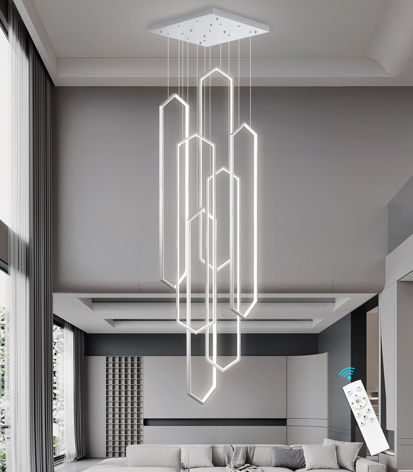 dolria 6 Rings Modern Chandelier LED Dimmable Pendant Lighting Adjust ...