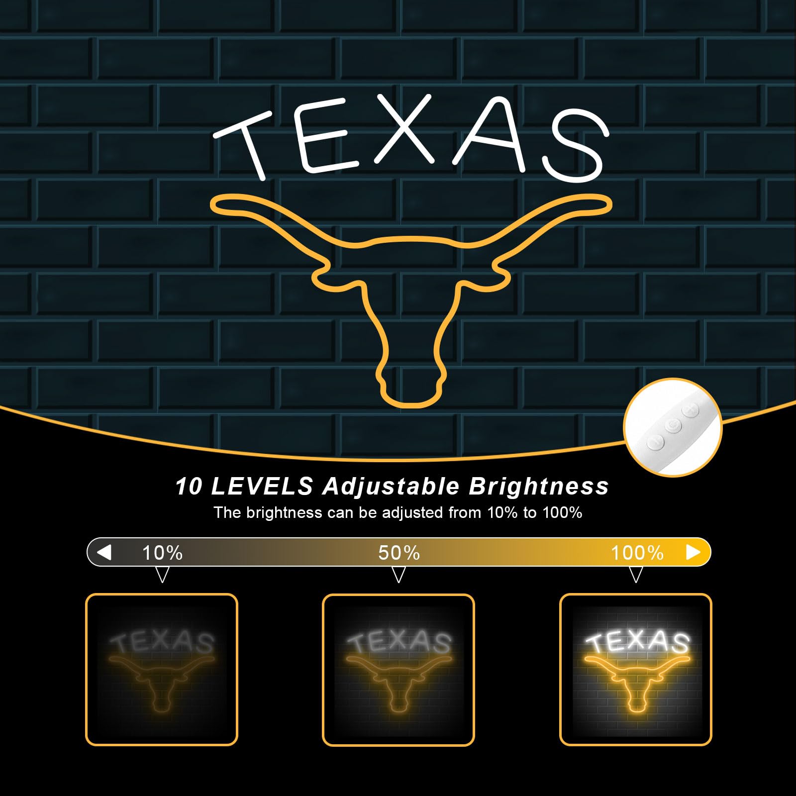 moweek TEXAS Longhorn Neon Sign - Adjustable Brightness LED Wall Decor, 15inx17in, Yellow, USB Powered, Cow Model