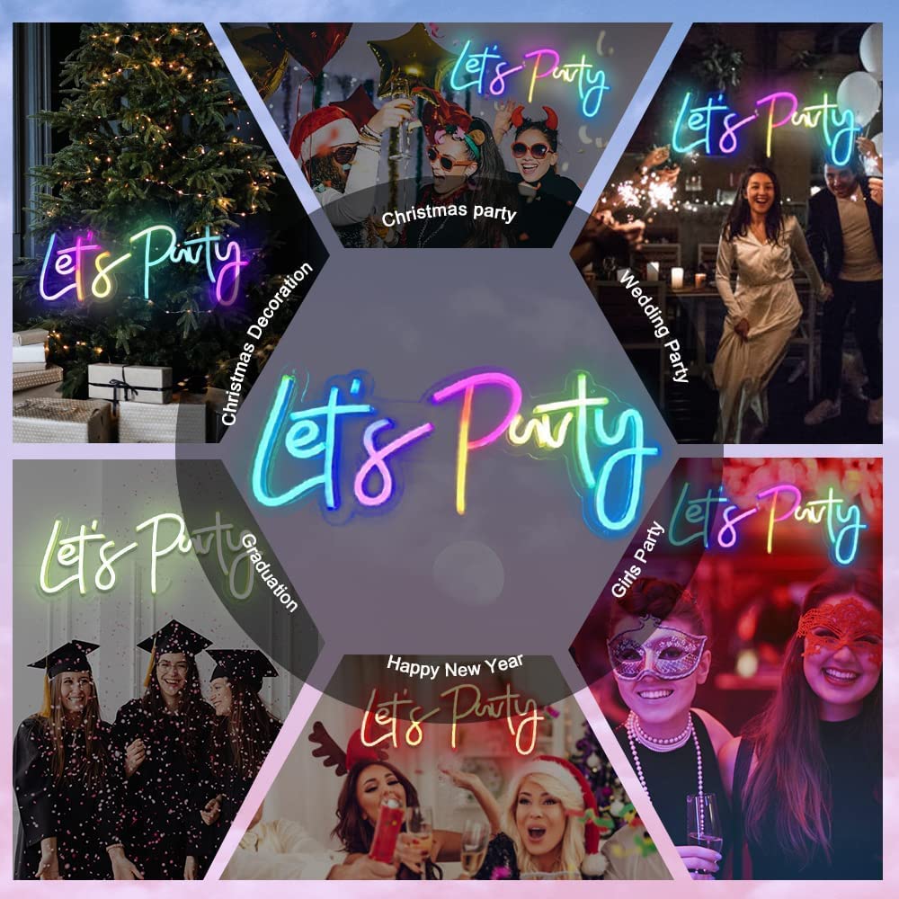 jXIN Neon Wall Sign, Color Changing LED, Remote & Music Sync, 23inx10in, Lets Party Decor