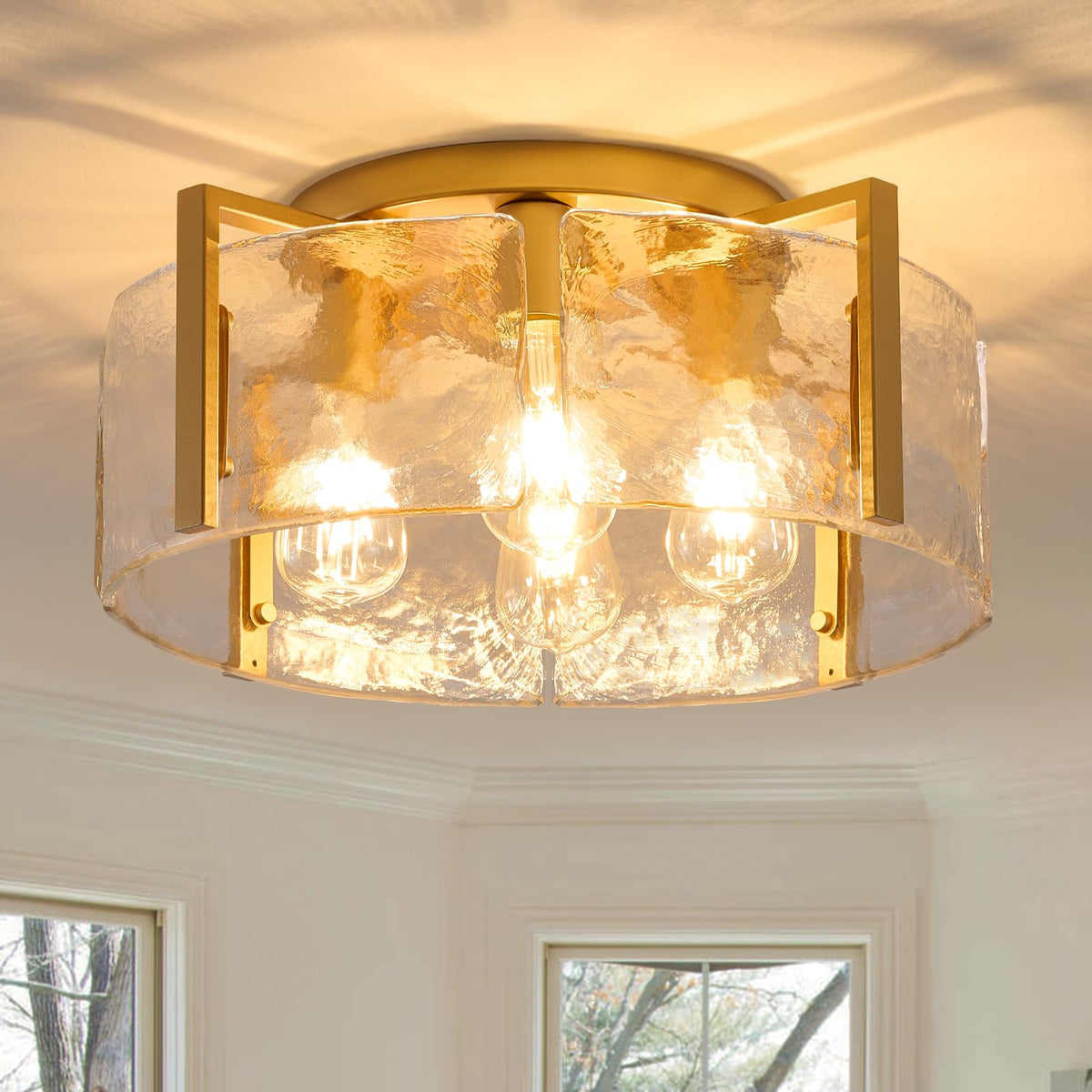 Aklmxcg Flush Mount Ceiling Light Fixture, 4-Light Gold Modern Ceiling Light, Hallway Light Fixtures Ceiling Mount, Dimmable Kit
