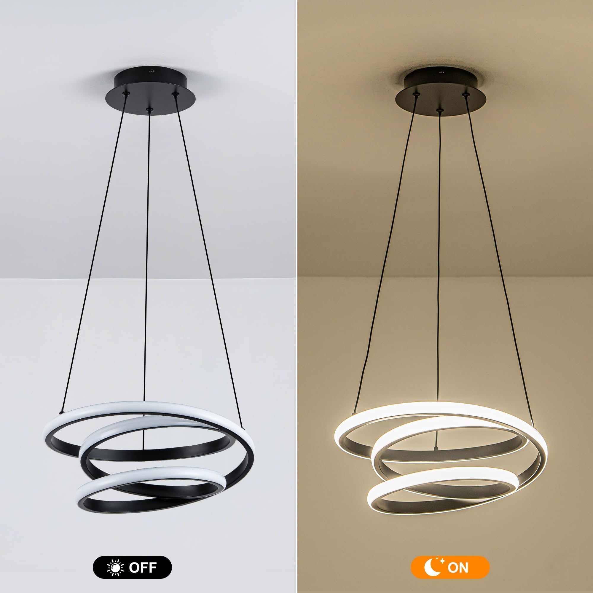 Mayful Modern Chandelier With Remote Control  3-Color Dimmable Led Pendant Light Fixtures  Height Adjustable Kitchen Island Lighting For Dining Room Bedroom Living Room Foyer Office Black 13.78 Inches