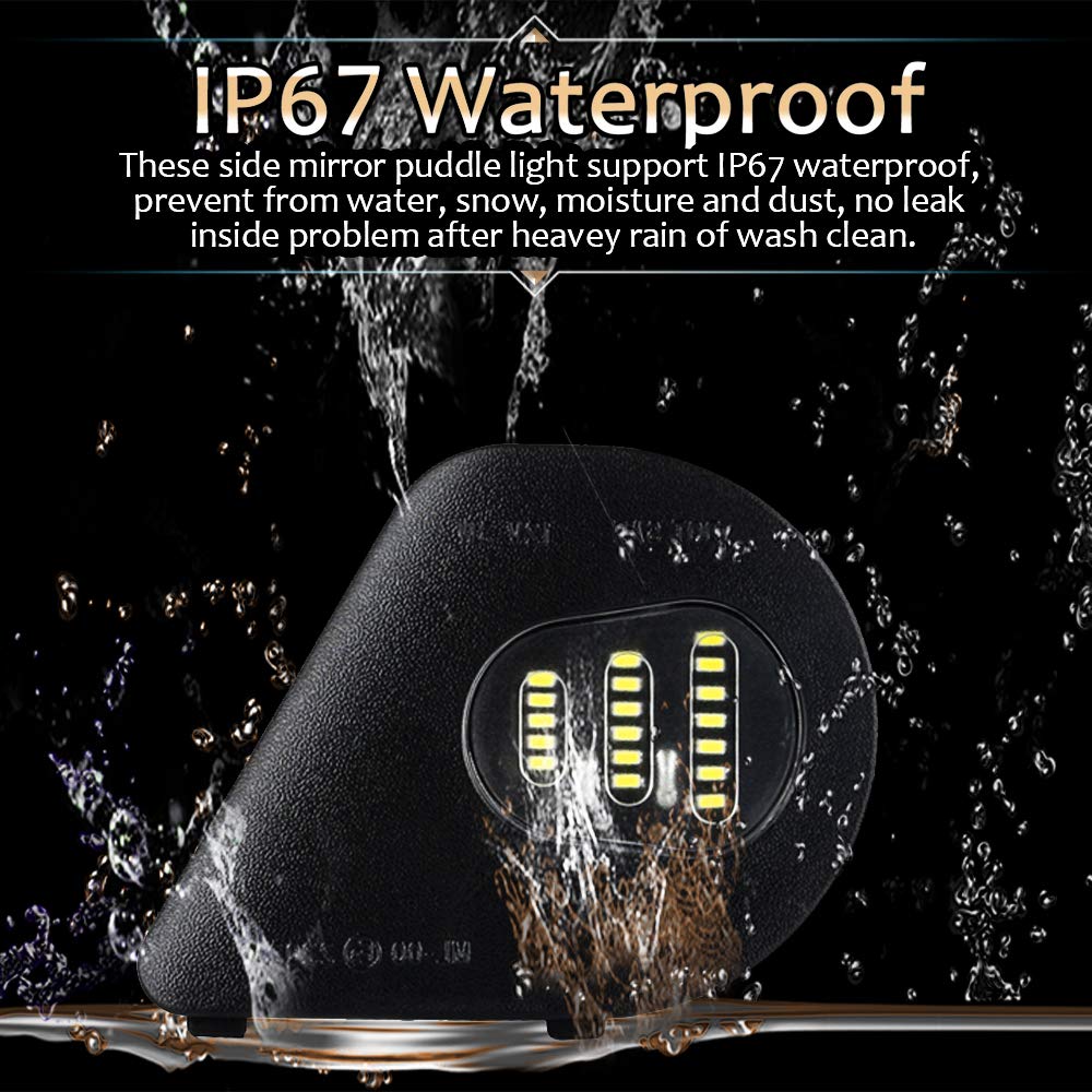 D-Lumina Side Mirror Puddle Lights Assembly Compatible With 2010-2018 Dodge Ram 1500 2500 3500 4500 5500 Pickup Trucks, Under Mirror Puddle Led Lamp 6500K White 2-Pieces