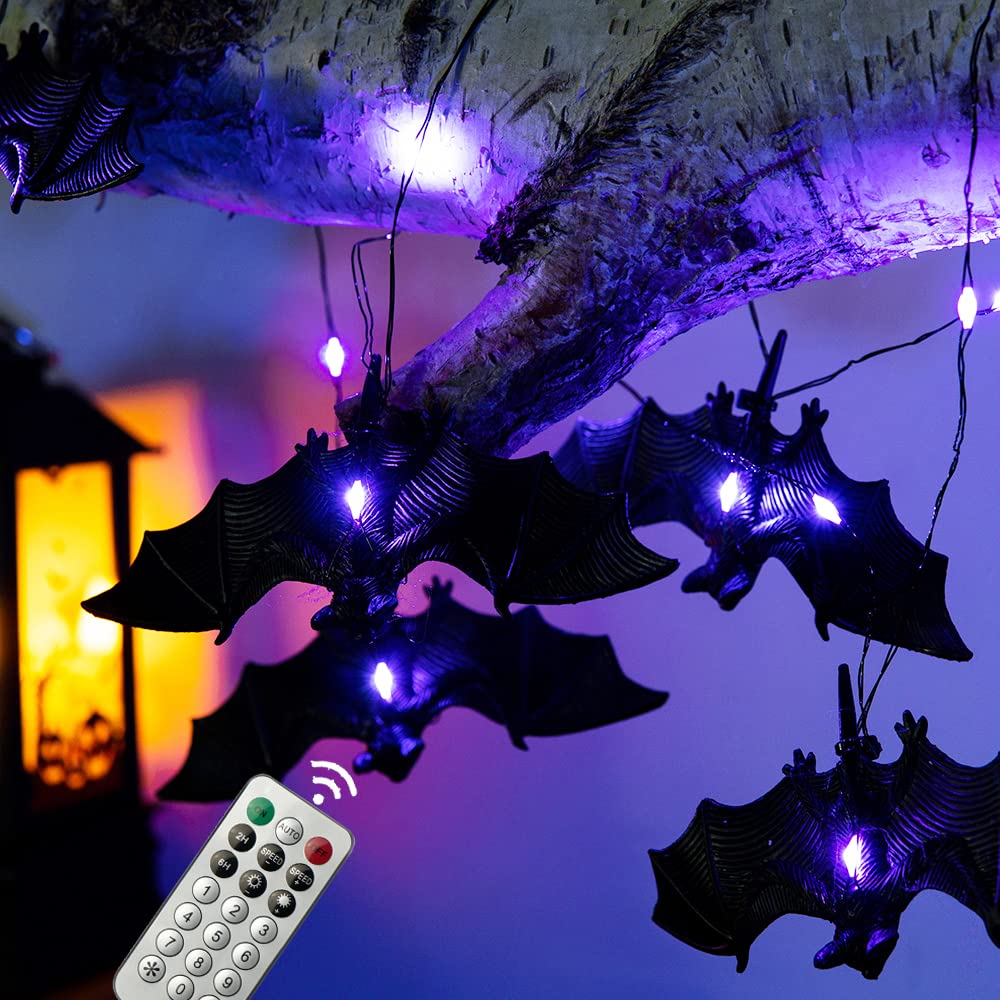 BOHON Halloween Lights String 30 LEDs Bat Fairy Lights with Remote 12 Lighting Modes Battery Operated String Lights for Outdoor
