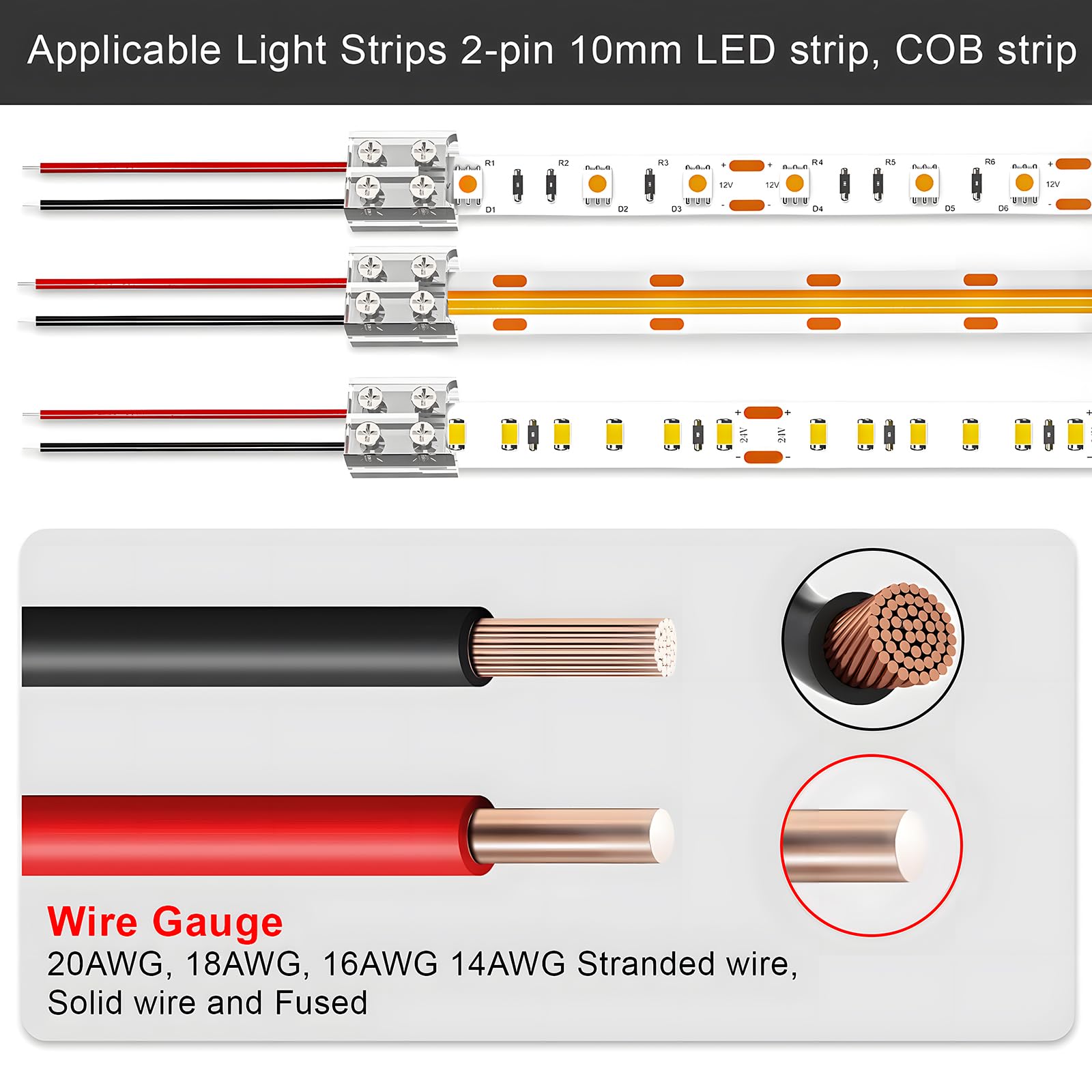 Visdoll 15 Pack 2 Pin Led Strip Connectors 10Mm Solderless Led Tape Lights Connector Tighten Screw Transparent Strip To Wire For