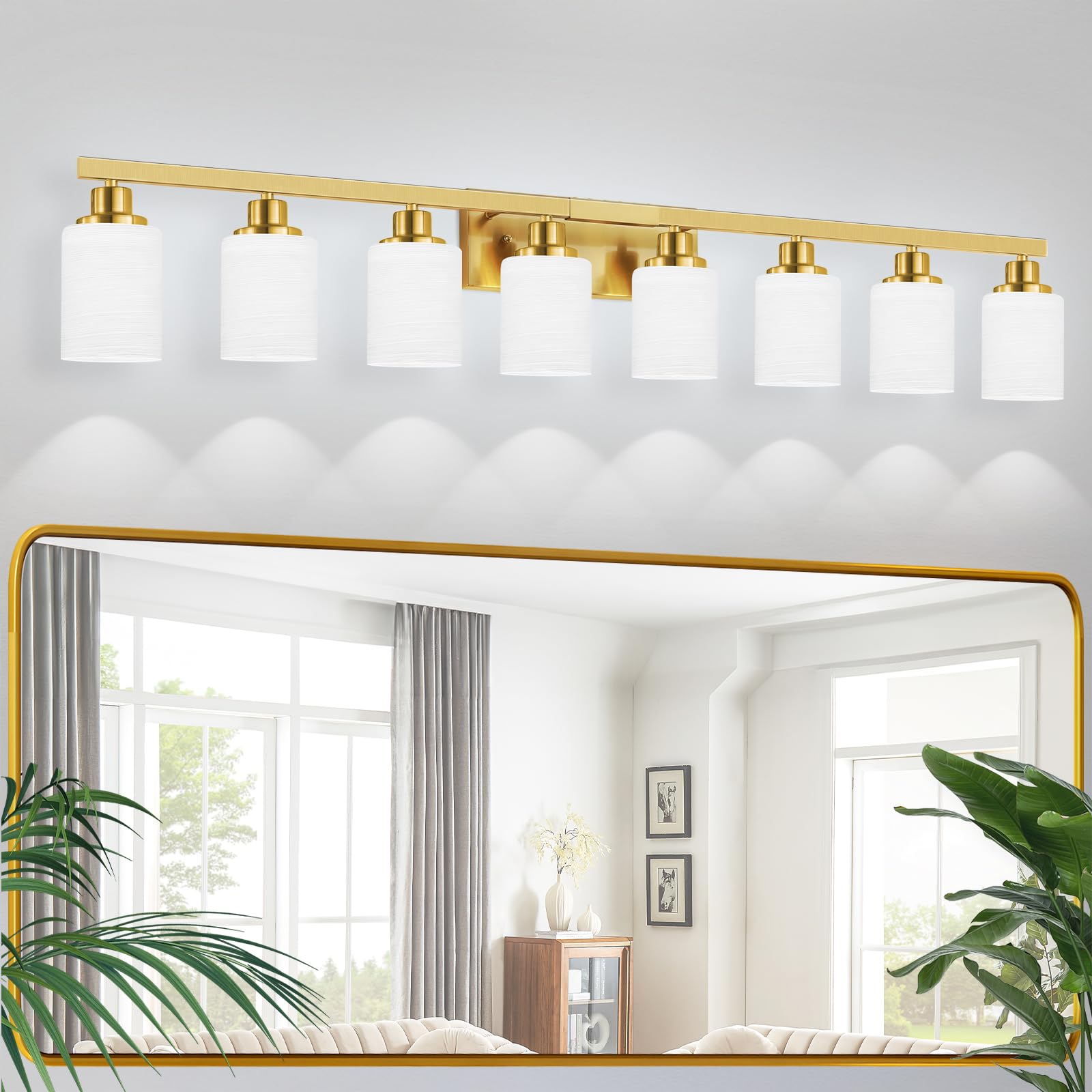 Dikaida 52Inch Gold Bathroom Light Fixtures, Modern Bathroom Vanity Light With Milky White Glass Shade, Gold Bathroom Wall Lamp