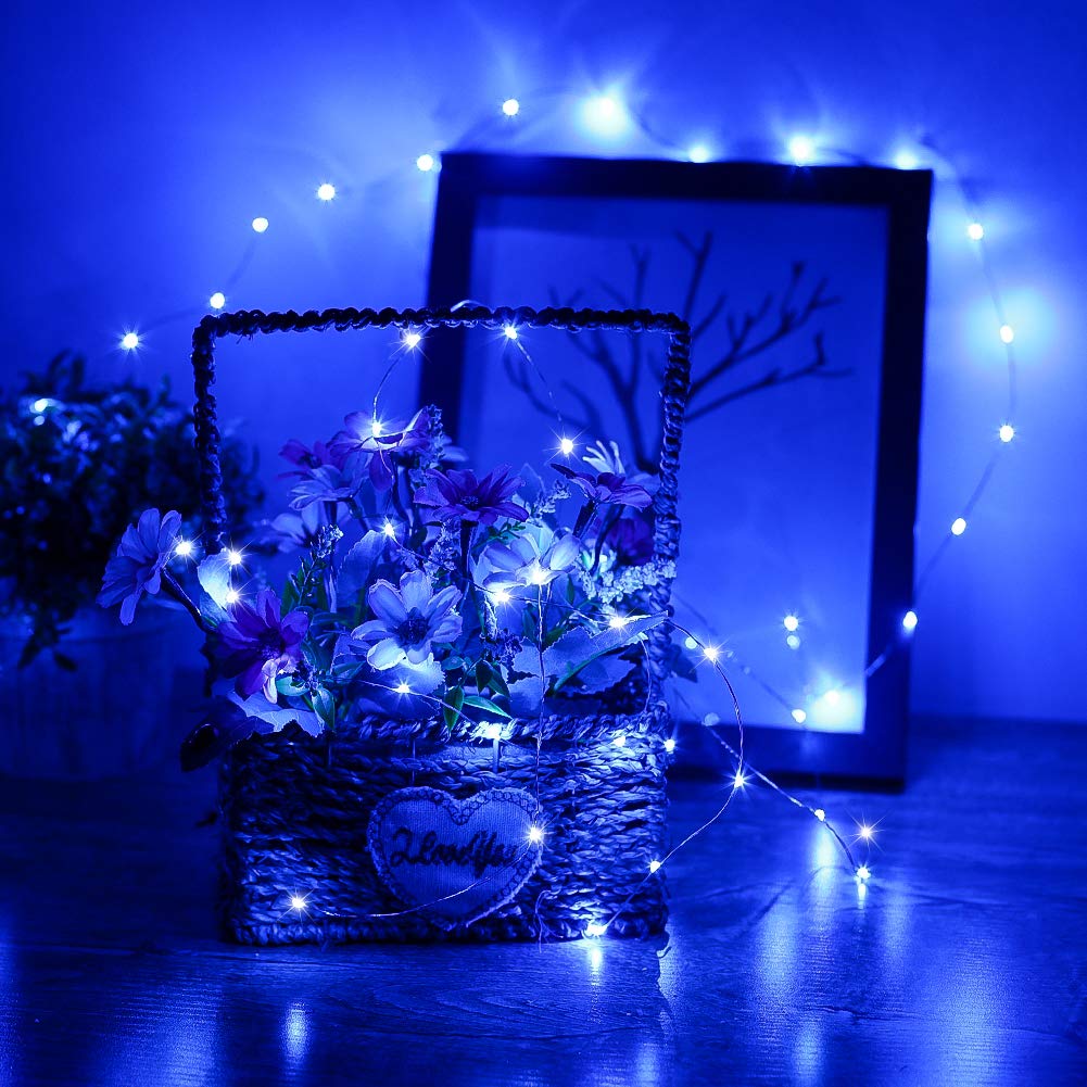 Ykb 6 Pack Blue Fairy String Lights Battery Operated Fairy Lights Starry String Lights On 3.3Ft/1M Silvery Copper Wire Diy Christmas Decoration Costume Wedding Party Halloween Easter
