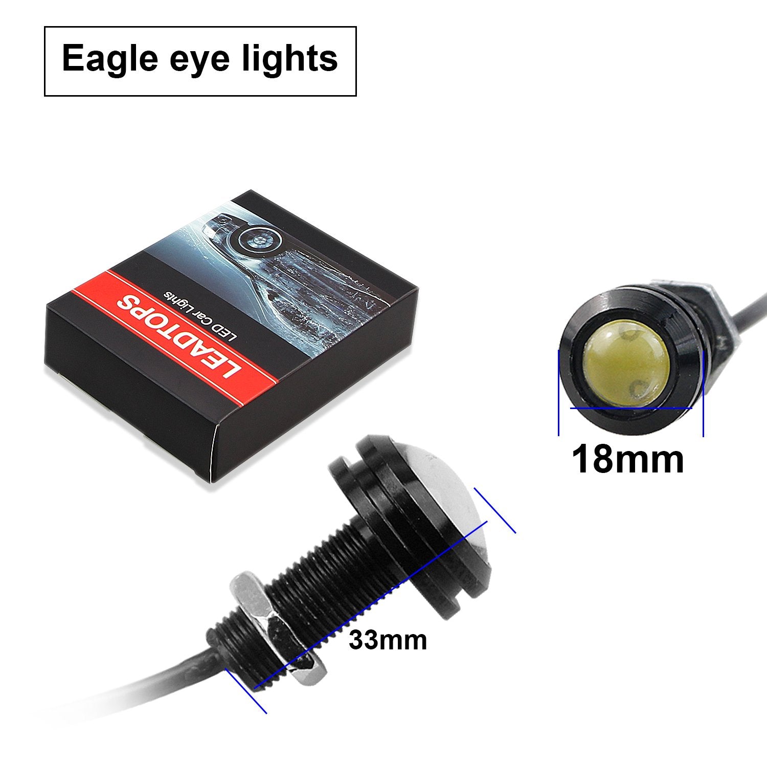 Leadtops 10Pcs 18Mm 12V Eagle Eye Led Car Fog Drl Daytime Running Light Backup Reverse Tail Rock Lights Small Bulb (White, Black