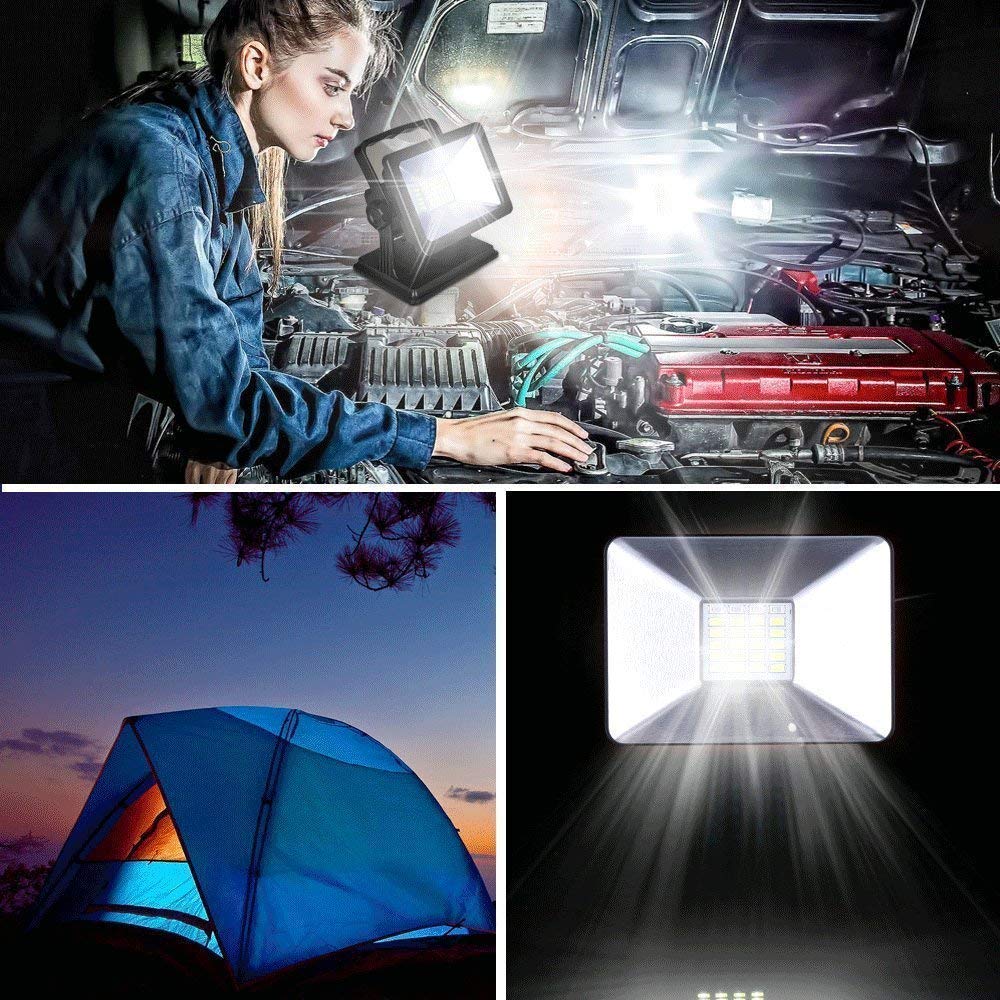 OYOCO 30W Rechargeable Work Light, 2000 Lumens, 3 Light Modes, 180° Rotatable, Waterproof, Black, Model PS1001