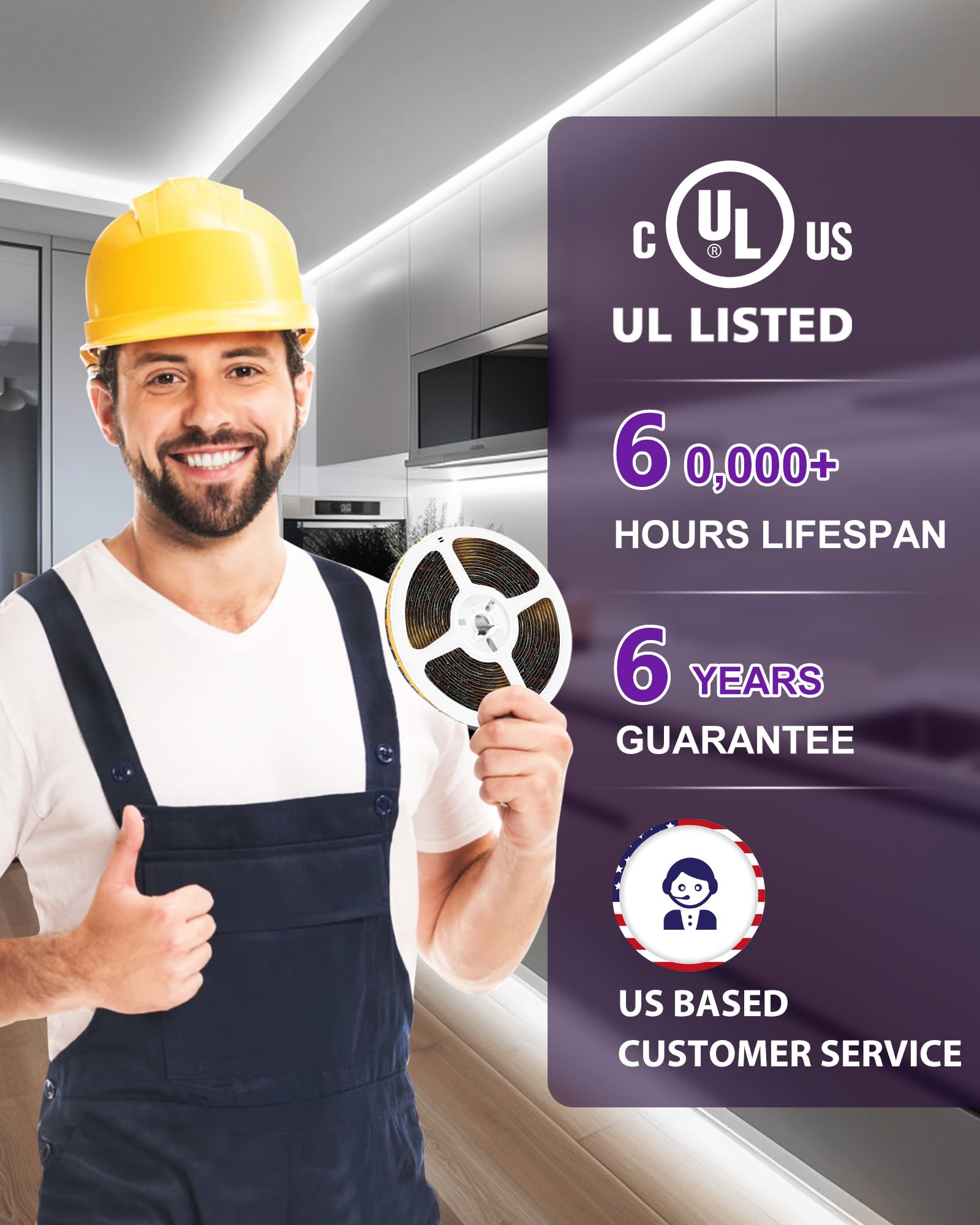 Hitlights White Led Strip Lights 5000K  16.4Ft enhanced 12V Cob Tape Light High Density  2400 Leds  305+ Lm/Ft  Cri 90+  Ip30  Lighting For Kitchen  Cabinets  Ul Listed (Power Source Not Included)
