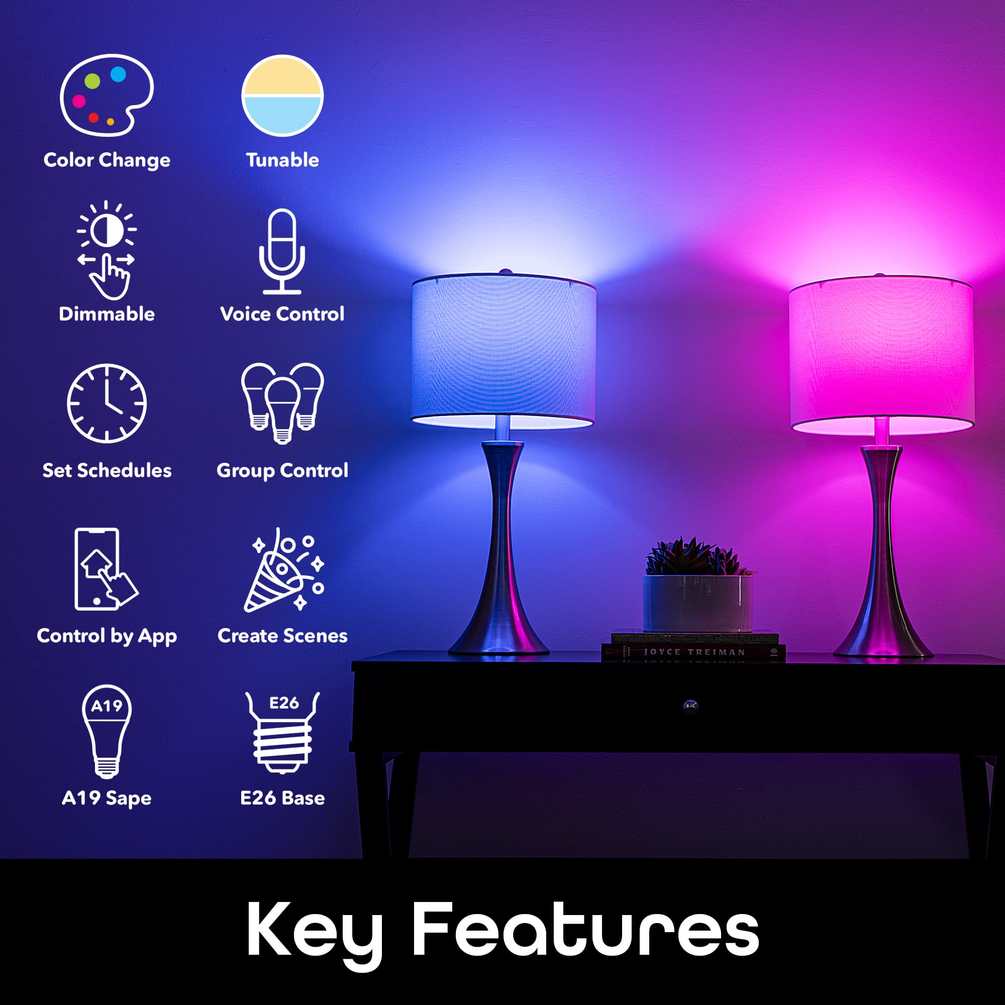 Geeni Prisma Plus 800 WiFi Smart LED Bulb 4-Pack, Dimmable, 2700-6500K Tunable White & RGB, A19 60W, No Hub