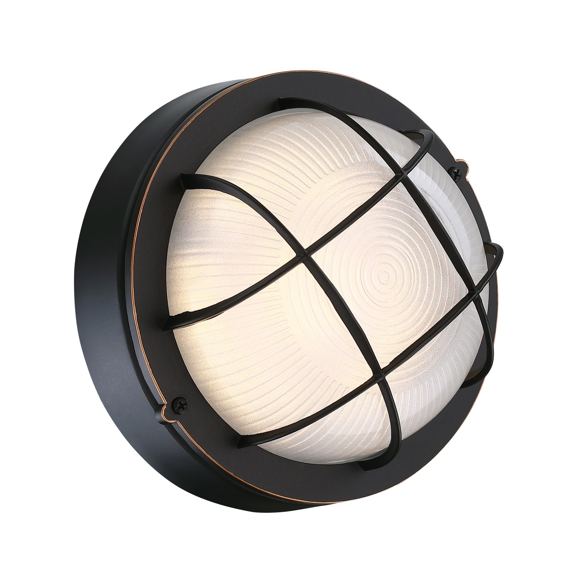 Faymart Lighting 8 Round Bulkhead Led Light Oil Rubbed Bronze - Nautical Outdoor Wall Light 3000K  1500Lm  15W  Waterproof  Rust-Proof  Industrial Farmhouse Oil Rubbed Bronze Bulkhead Light