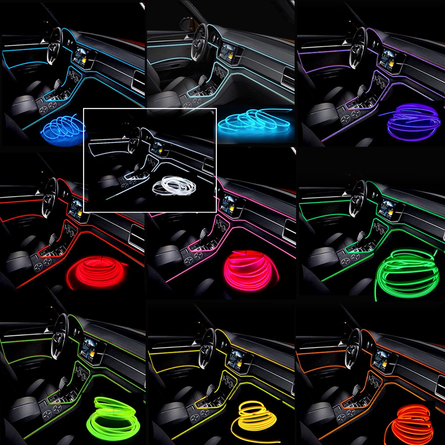 Maxlaxer LED Strip Lights, Multicolor 3M USB Neon Wire with Fuse Protection for Automotive Interior Decoration