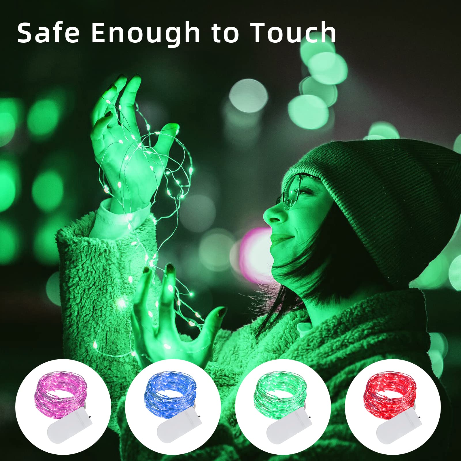 Lamphome 20 Pack Fairy Lights Battery Operated String Lights, 20 Led On 6.6Ft Silvery Copper Wire, Firefly Fairy String Lights For Mason Jar Christmas Decoration(Bule X5, Pink X5, Red X5,Green X5)