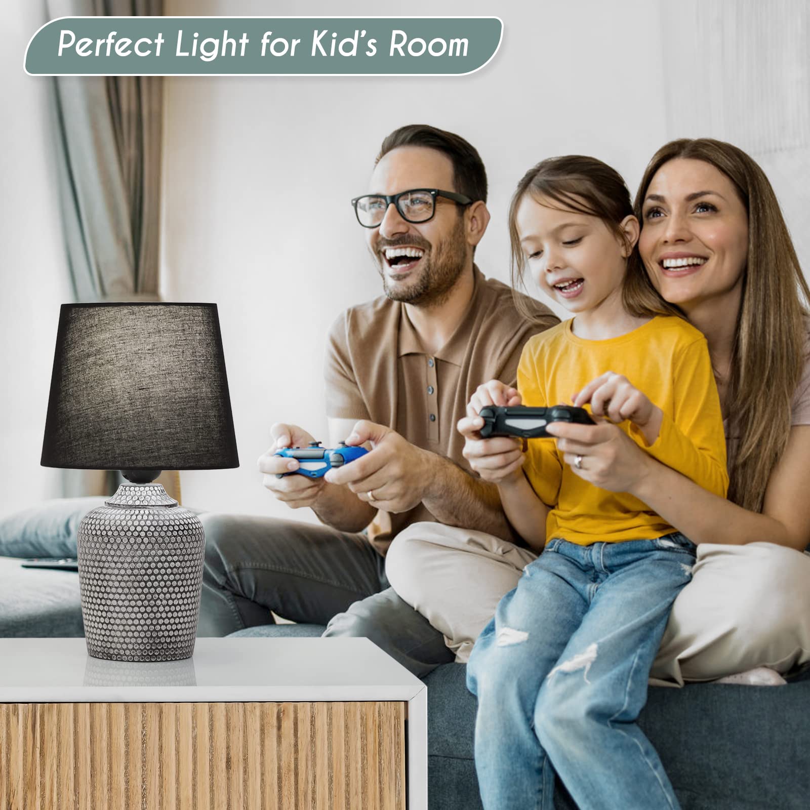 Sucolite Table Lamps Set of 2, 12in  Bedside Nightstand Lamps, Black & Grey, Porcelain & Metal, Model T0438 GY+BK