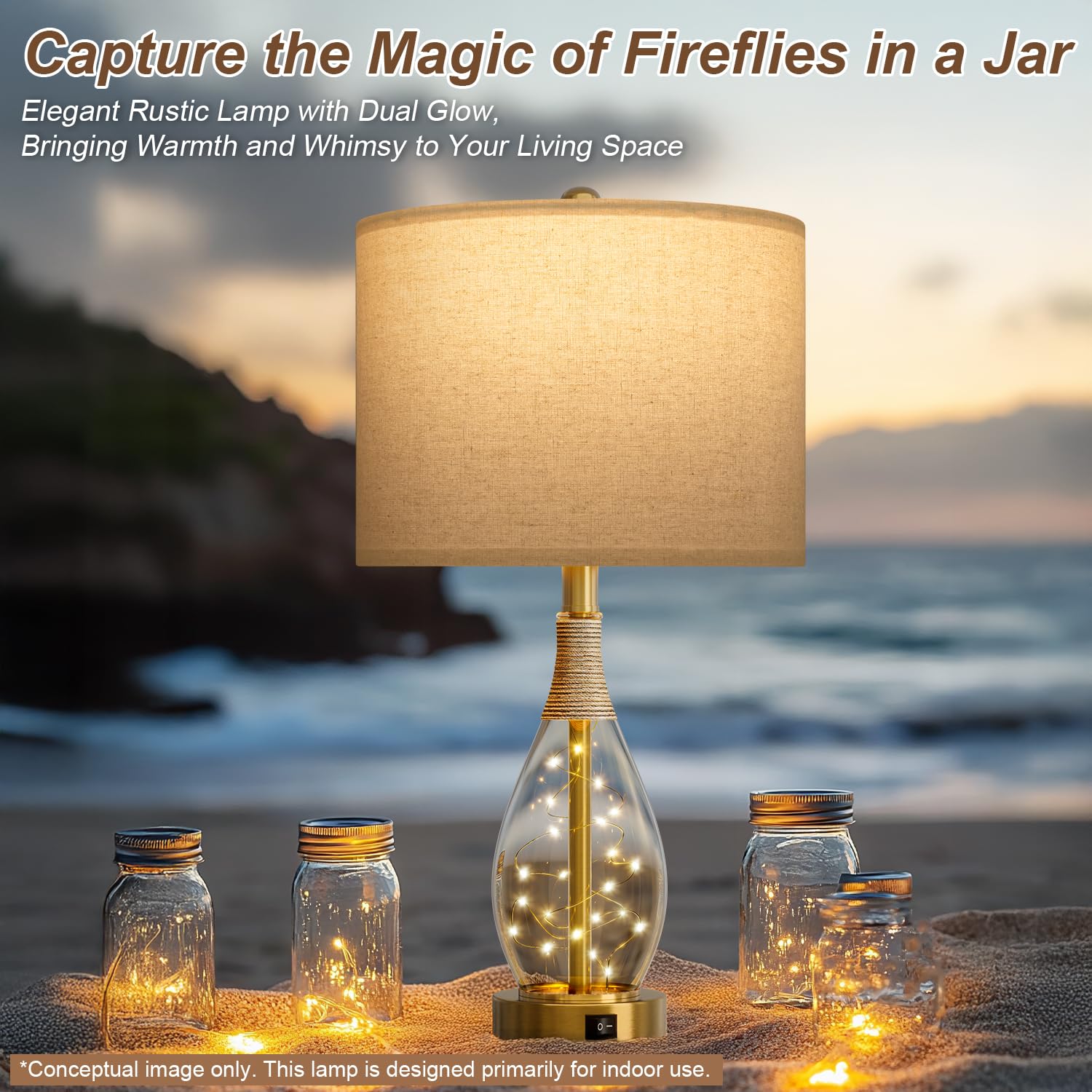 OYEARS 23" Glass Table Lamps Set of 2, Gold Rattan Boho Design with USB C+A, Model AMZ-T1140GL-U for Bedroom and Living Room