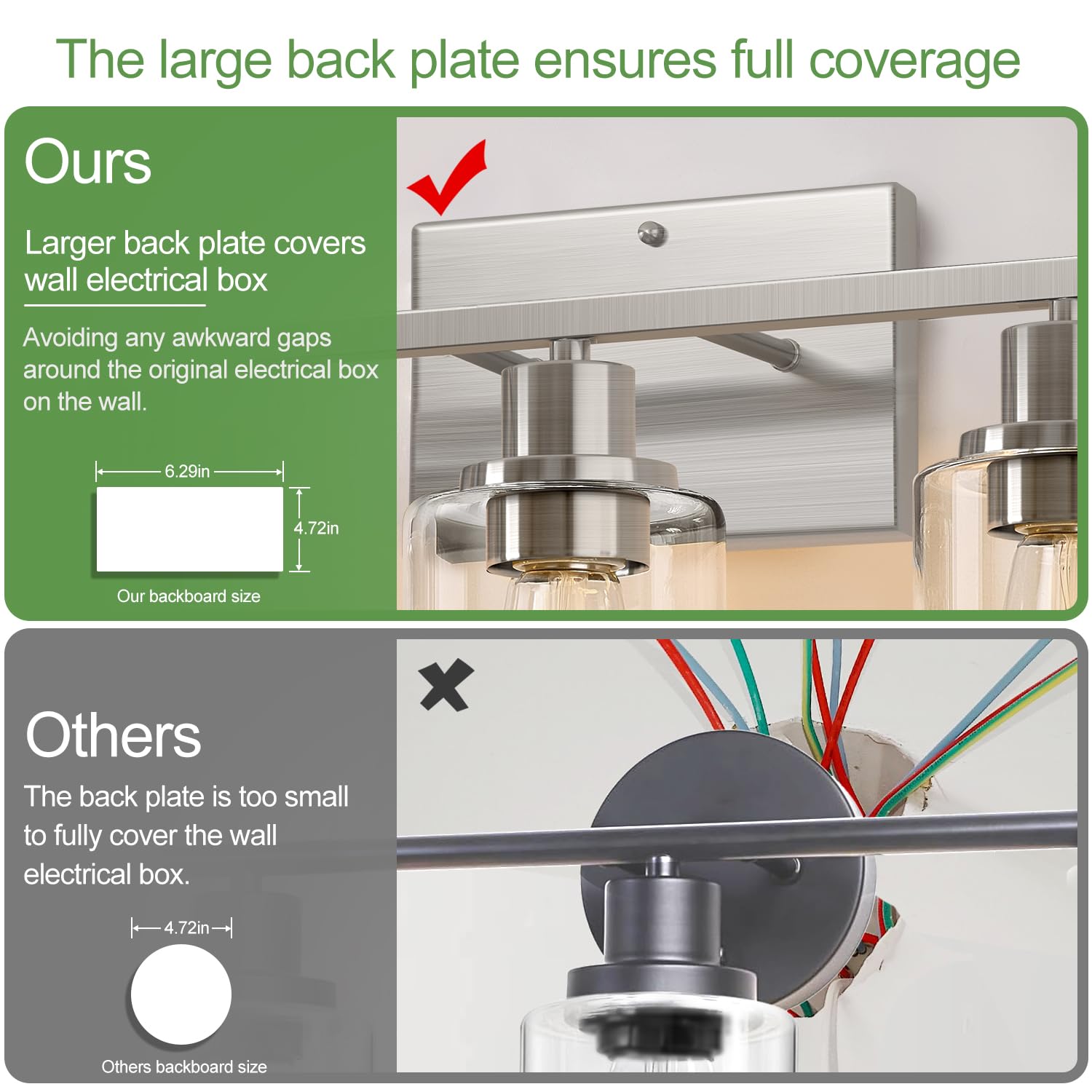 Indoi 3-Light Bathroom Vanity Light Fixtures, Brushed Nickel with Clear Glass Shades, Model YX-032H