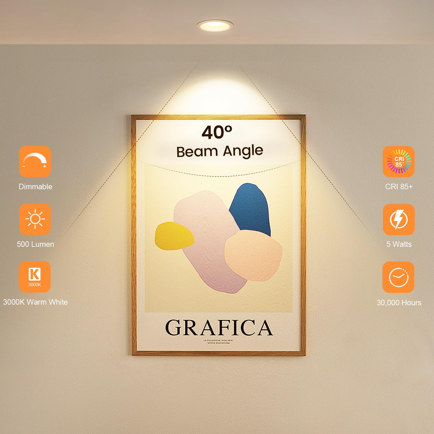 Dimmable Gu10 Led Bulb, 3000K Warm White, 5W (50W Equivalent), 120V 500Lm, 40 Beam Angle, 90% Energy Saving, Ul Listed, Led Repl