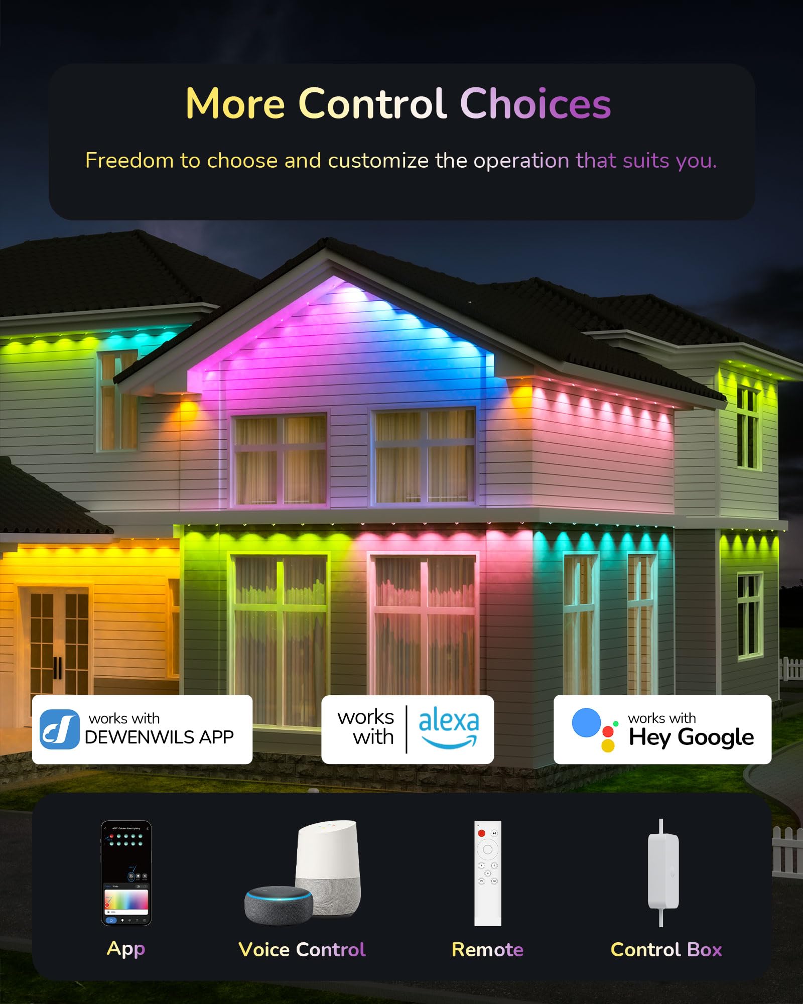 EDISHINE 120ft Outdoor Christmas Lights, 80 LED Smart RGBW Eaves Light, IP67 Waterproof, Works with Alexa, Model OL06, White