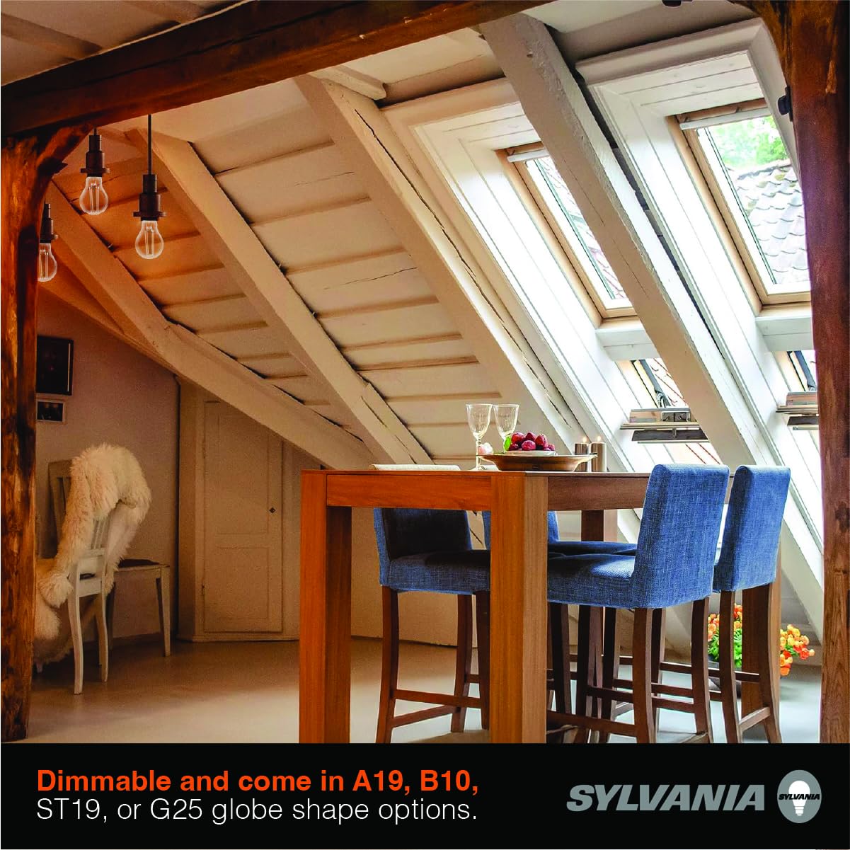 LEDVANCE Sylvania A19 LED Filament Bulb, 11.5W, Dimmable, 1500 LM, 5000K Daylight, 2 Pack, Plastic,