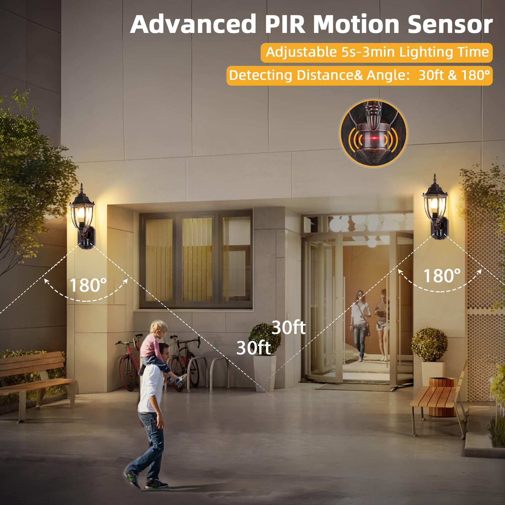 Lamomo Outdoor Wall Sconce, Dusk To Dawn Motion Sensor Light Fixtures, Exterior Aluminum Waterproof Porch Lights For Patio Front