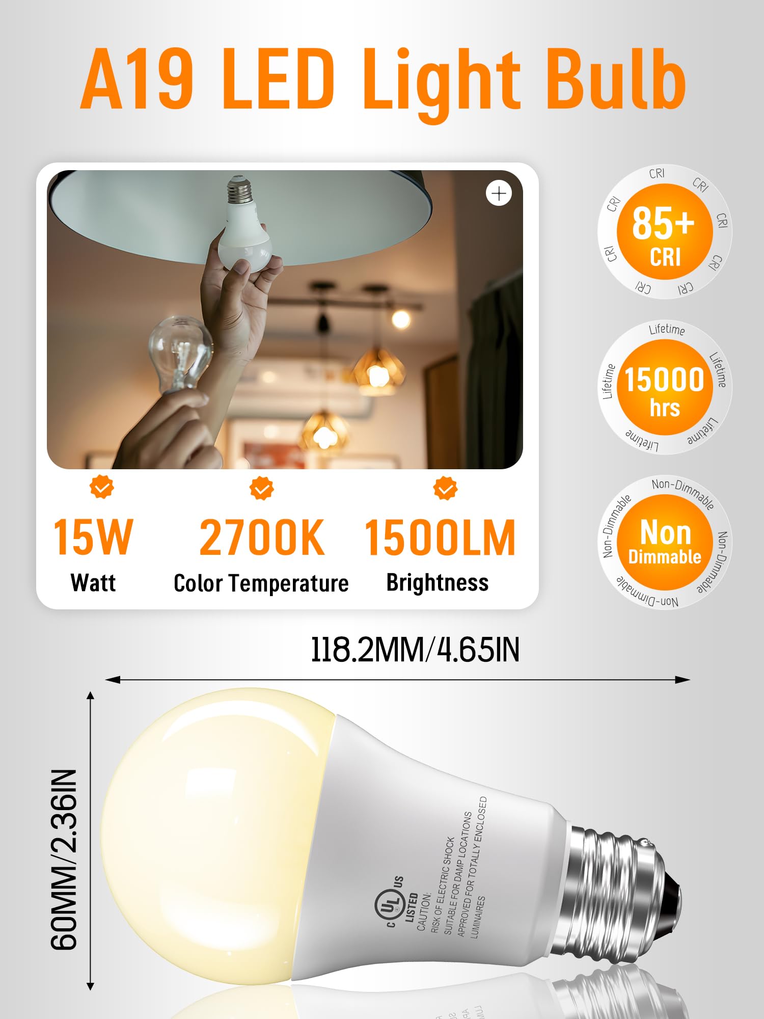 12 Pack Led Light Bulbs 100 Watt Equivalent, A19 15W Soft Warm White 2700K, 1500 Lumens Super Bright E26 Standard No Flicker Ene