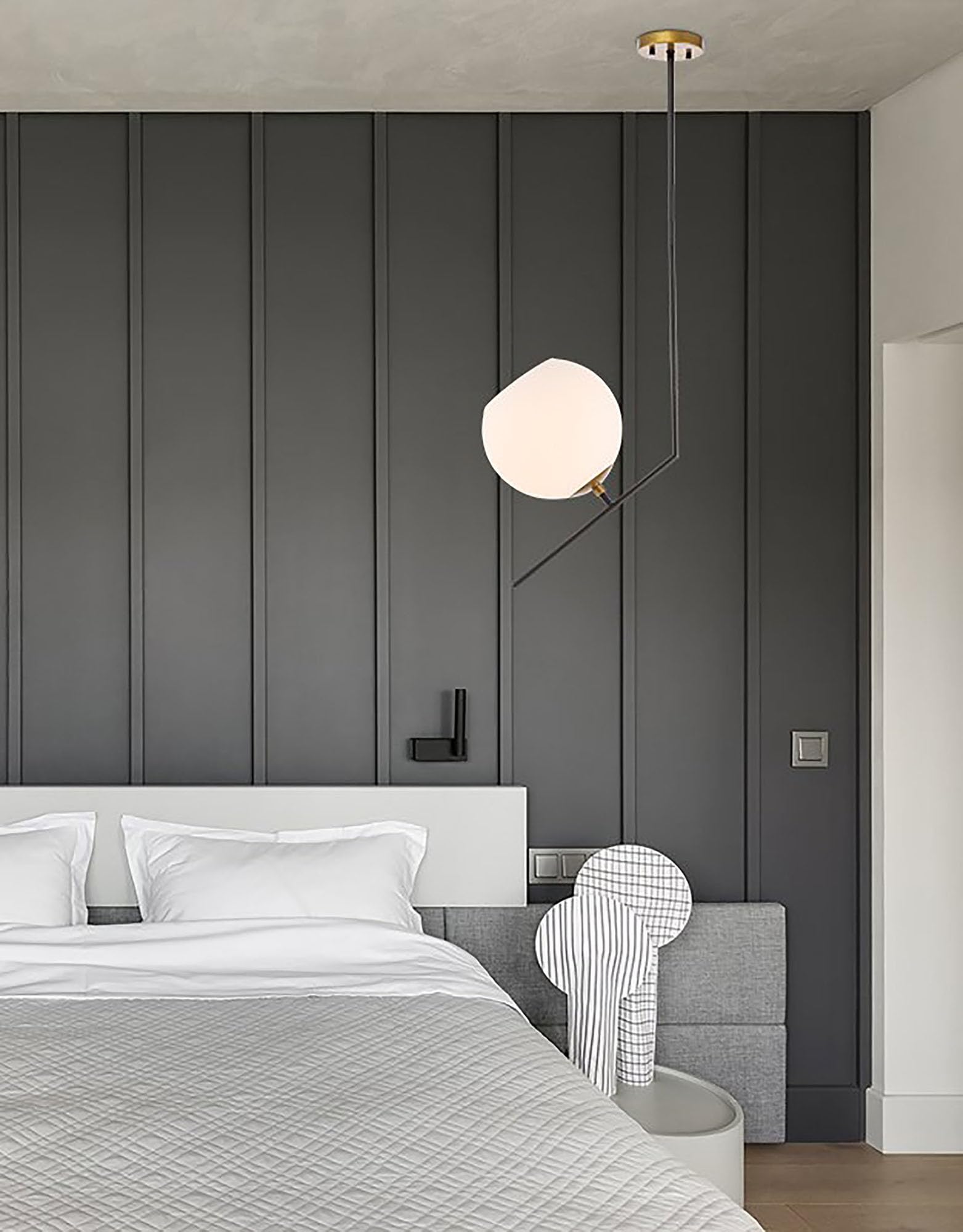 Living District 1-Light Black Brass Frosted Glass Pendant Ceiling Light, Modern Home Decor