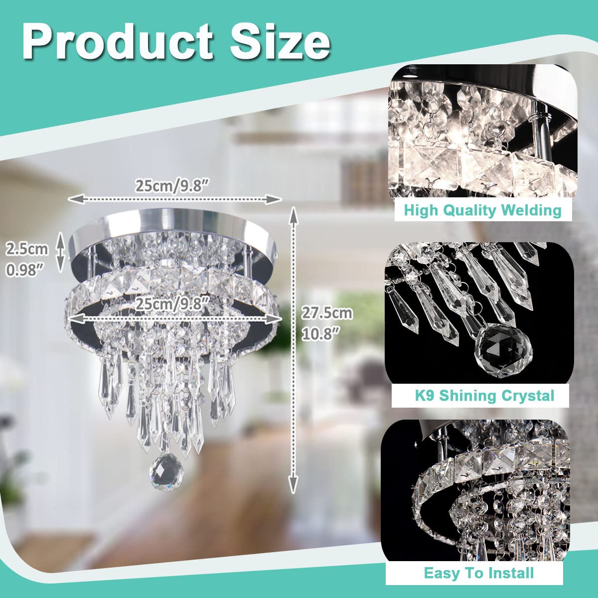 Clairdai Modern Small Closet Chandelier Led Ceiling Light Fixtures Stainless Steel Flush Mount Ceiling Chandeliers Light For Bedroom,Foyer,Hallway,Closet(Cool White)