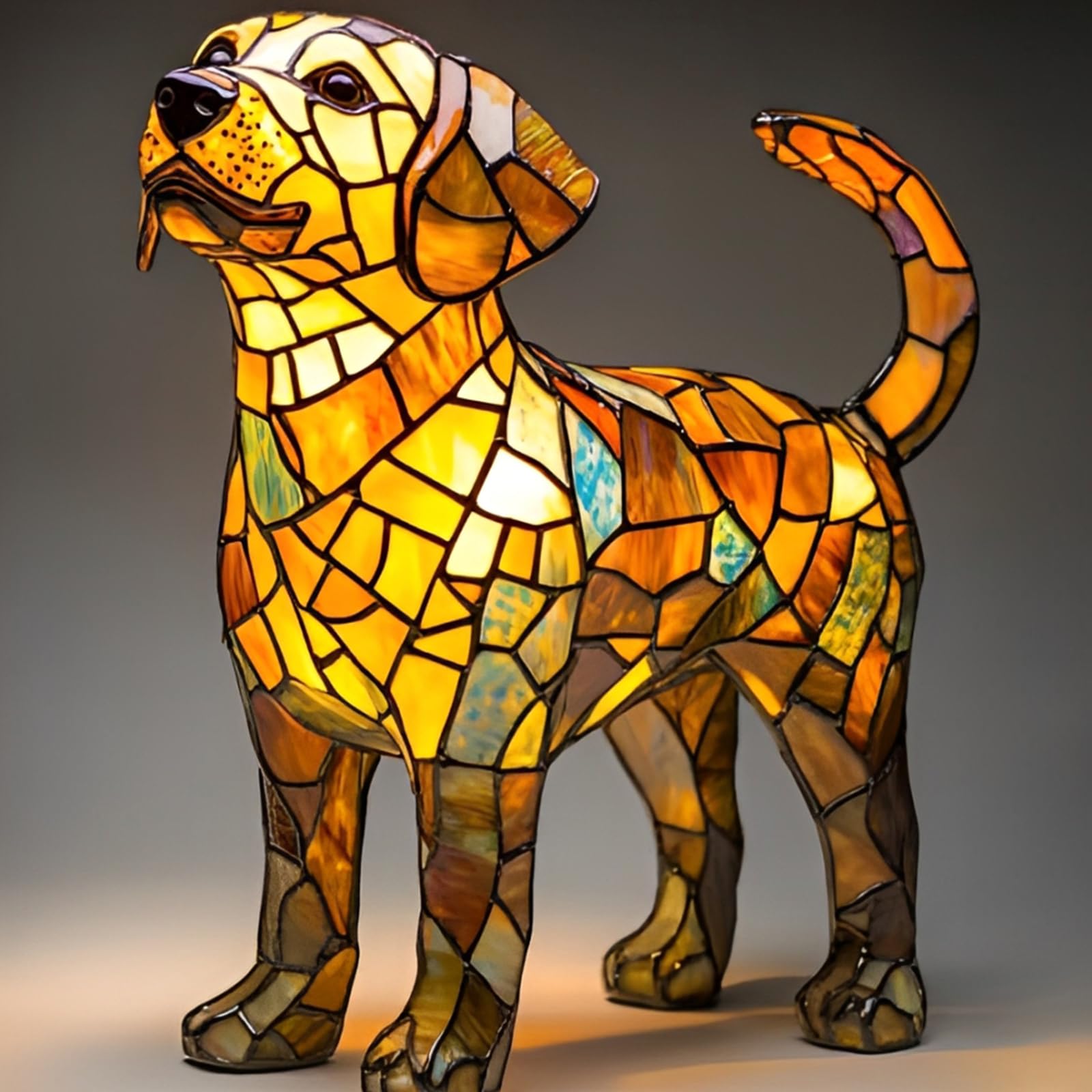 Lmuwecno Dog Led Table Lamp, Stained Dog Lamp, Pug Light Stained Resin French Bulldog Tabletop Night Light - Fun Gift For Corgi