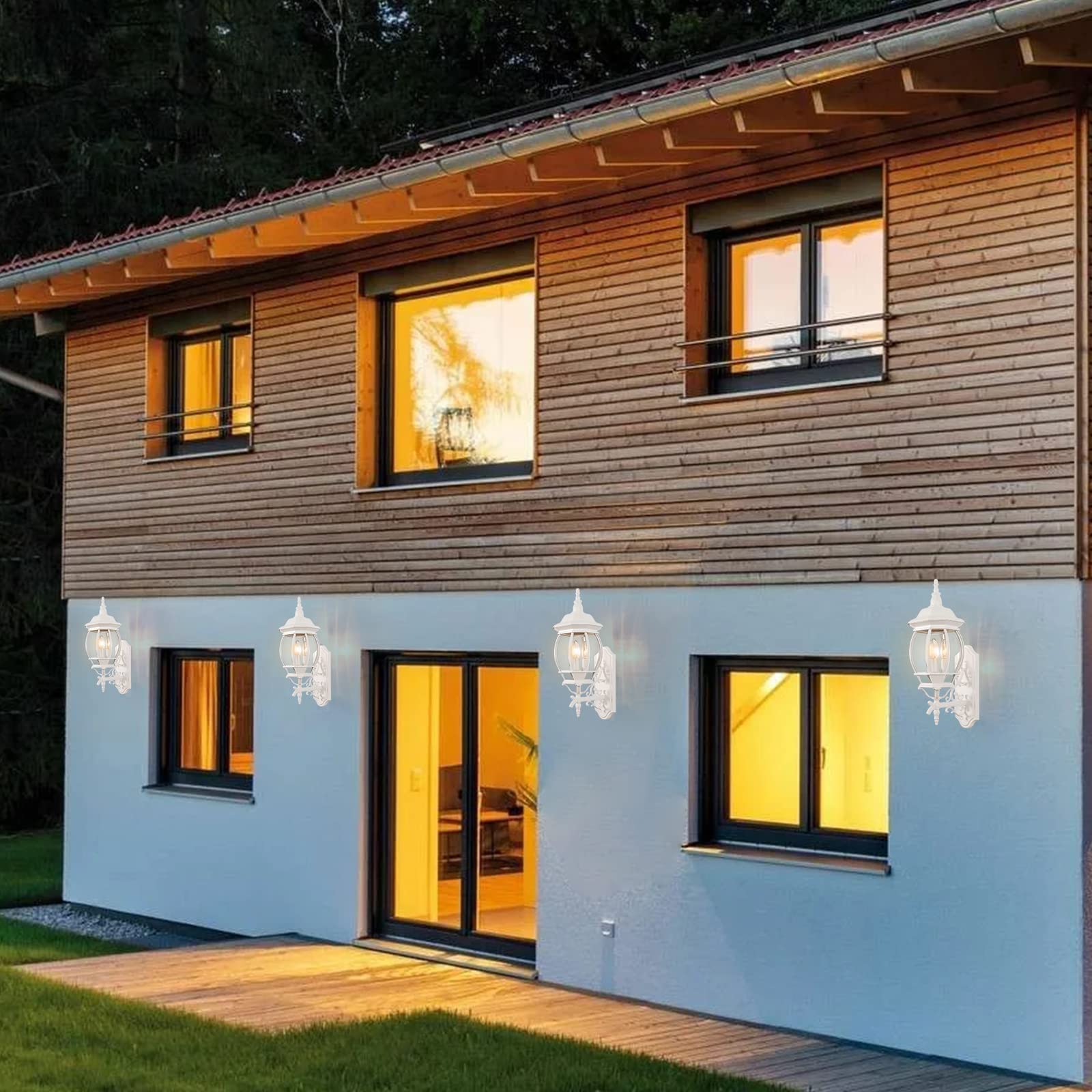 Krychiler 3-Light White Outdoor Wall Lantern Sconce - Waterproof Porch Lighting Fixture