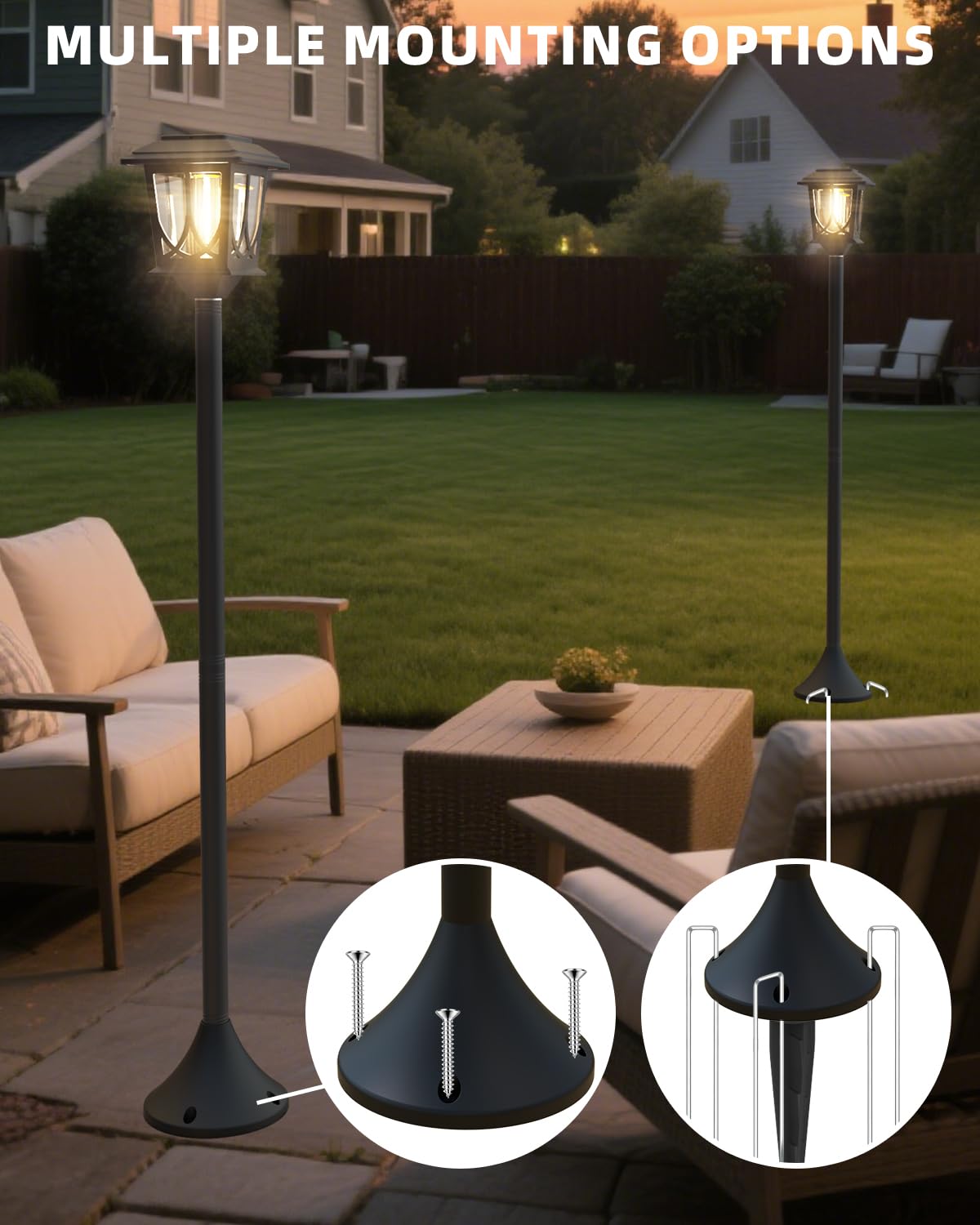 DOESLAG Solar Lamp Post Light, 40 Inch, Waterproof Metal Glass, Auto Dusk-to-Dawn, Black, Model ZCJN-19I, 2 Pack