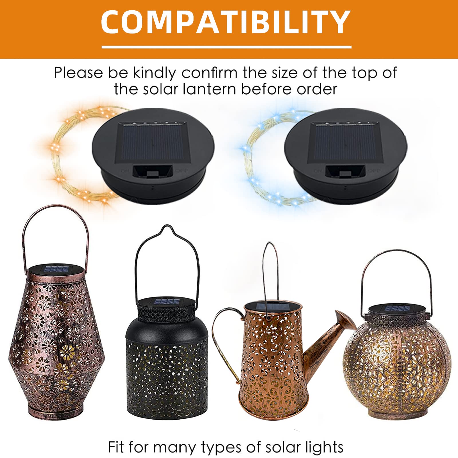 HDOOMN Solar Replacement Lantern String Lights - 2 Packs, Waterproof, Copper Wire, Warm/Cold Color, Model 001