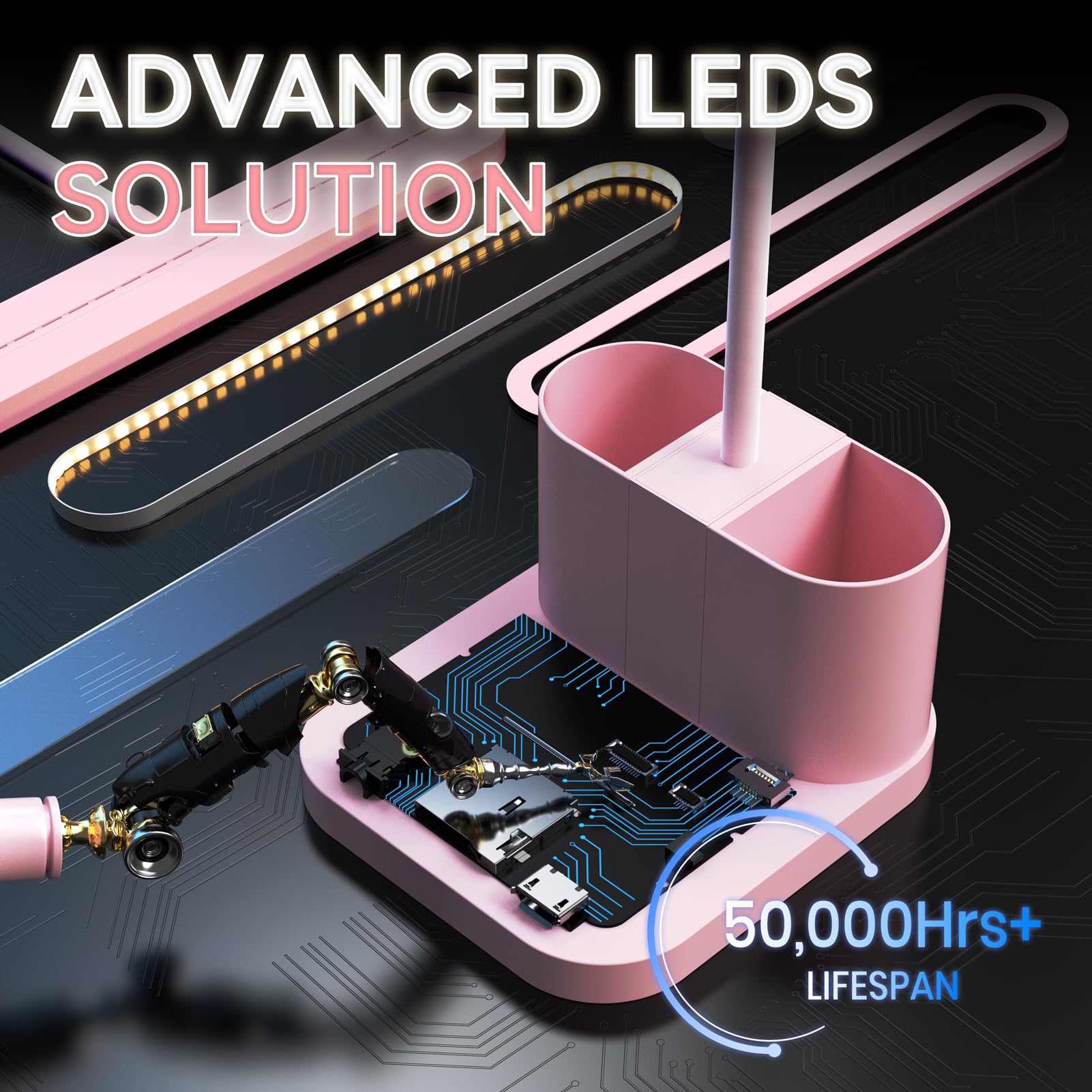 Axx Pink Desk Lamp For Home Office, Cute Table Lights For Bedrooms, Kawaii, Dimmable Led, Flexible Gooseneck, Pen Holder, Touch