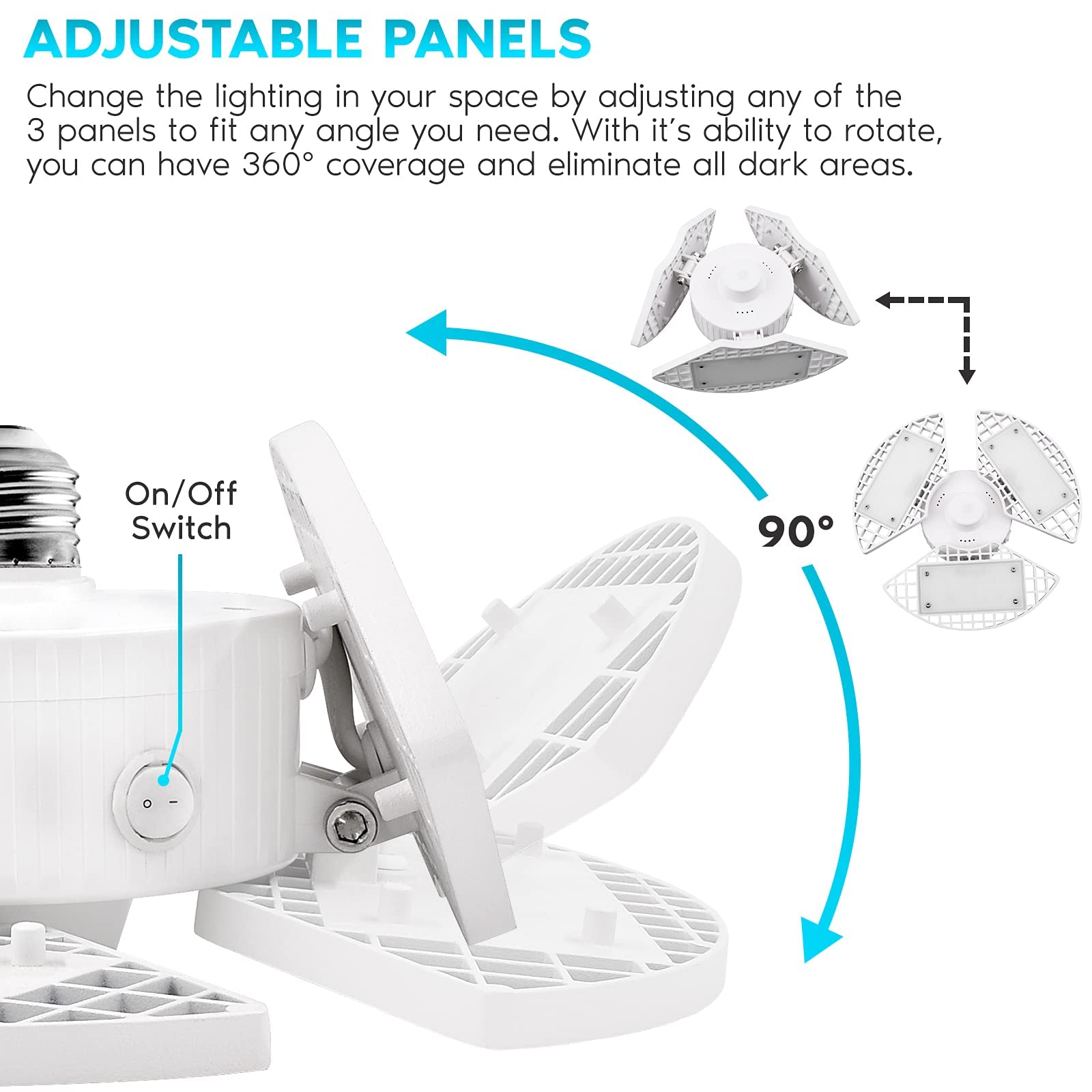 LUXRITE LED Garage Light 80W 8000 Lumens 3 Panel Adjustable White Aluminum LR42350