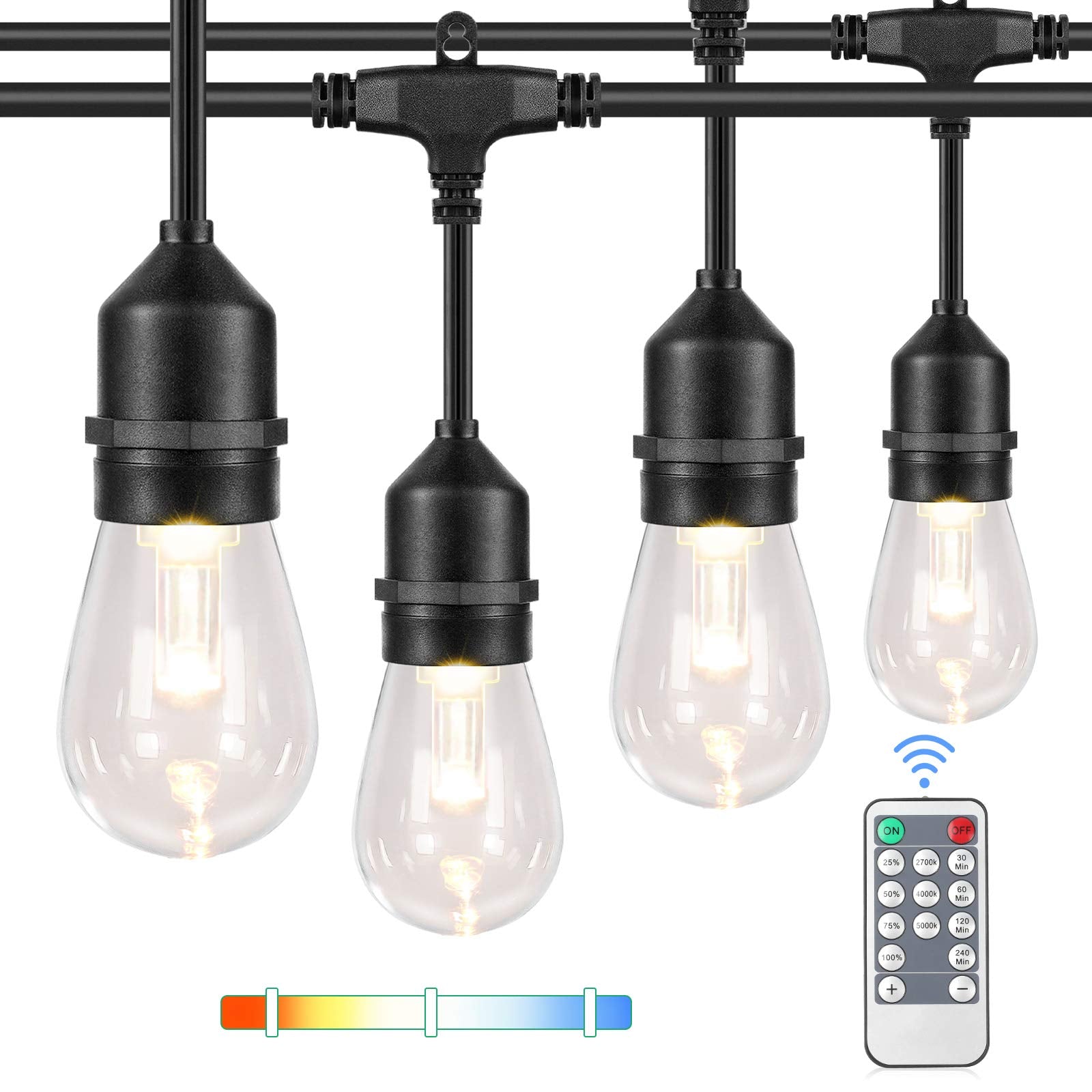 Lakumu 48FT LED Outdoor String Lights, 3 Color Temperature, Waterproof, Shatterproof, Model FOYRE26-15